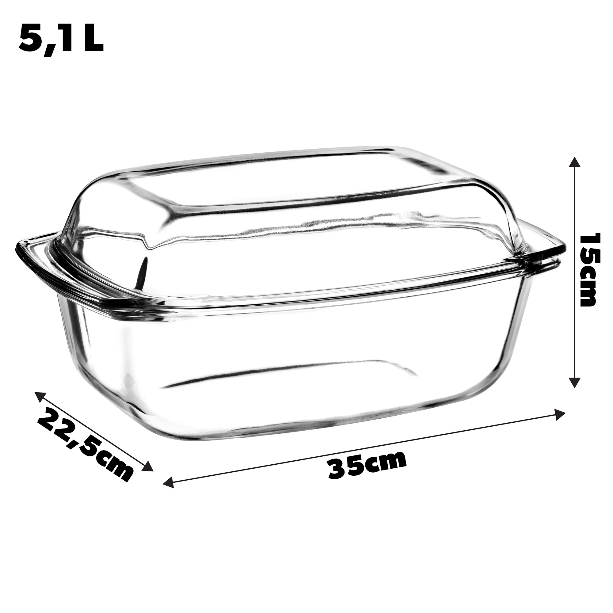 5,1 l karščiui atsparus stiklinis indas su dangčiu