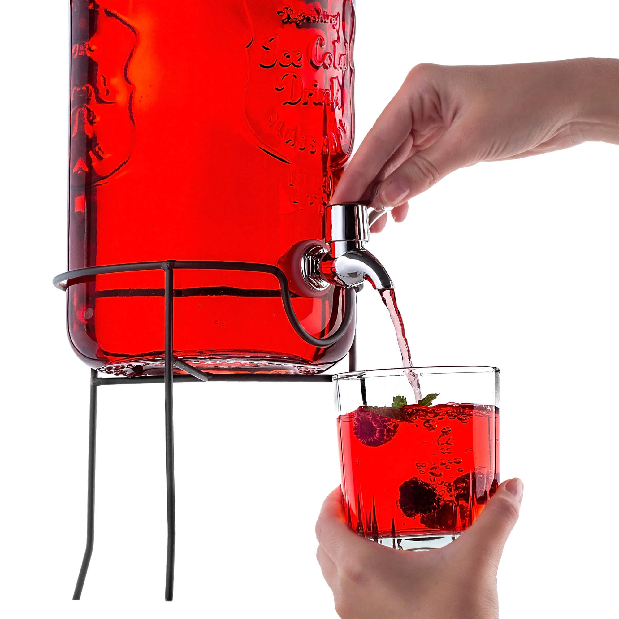 4 l talpos Mesagne stiklainis su čiaupu šaltiems gėrimams ir limonadui, su stovu ir stikliniu dangteliu