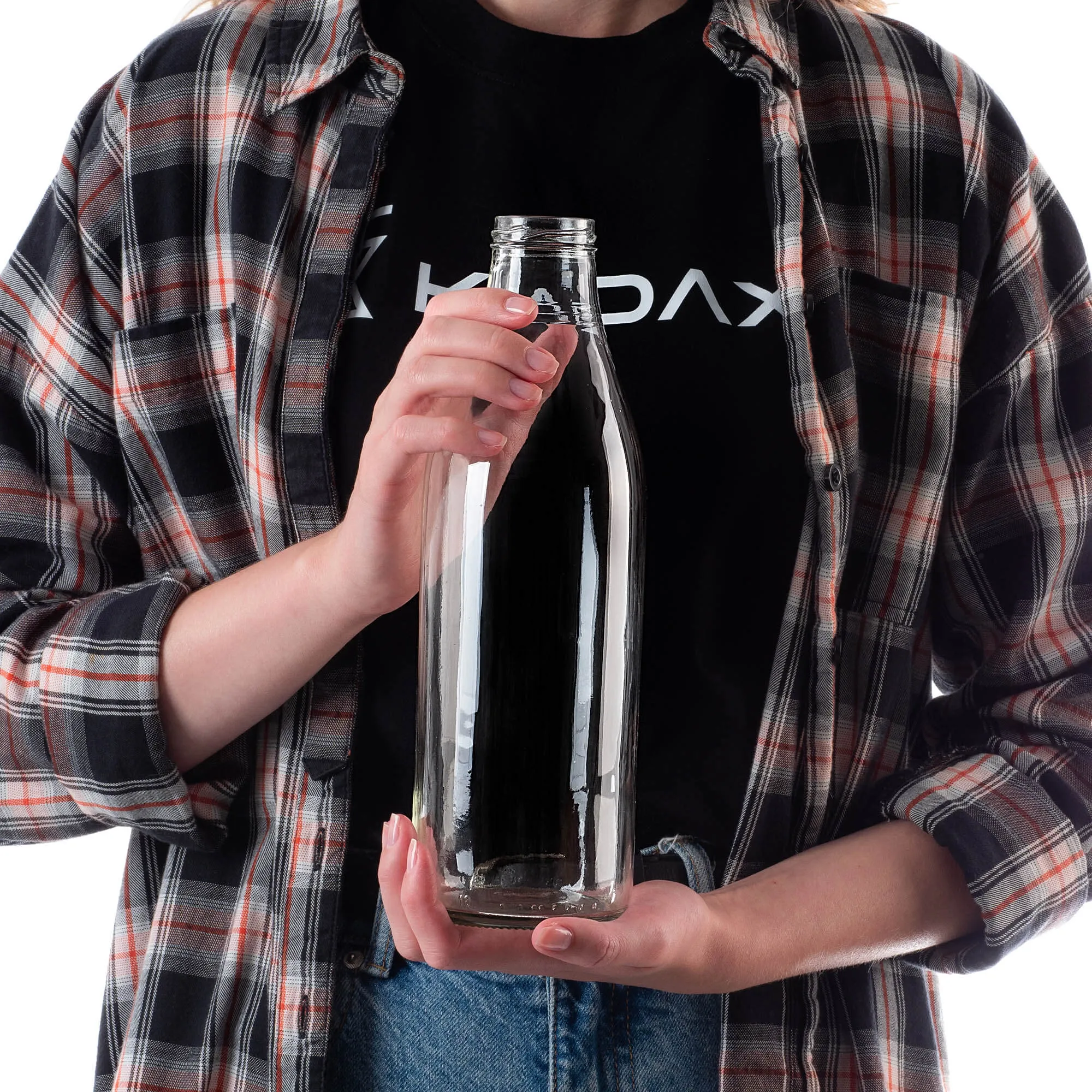 Arvigo 1 l stiklinis sulčių butelis su raudonu dangteliu 1 vnt.