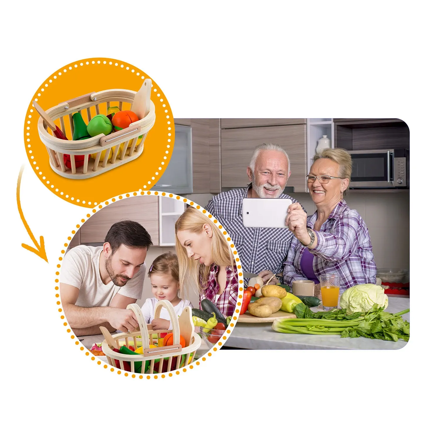 Medinis žaislų krepšelis su vaisiais pjaustymui, 9 vnt. RK-870 Ricokids - nuotrauka 1