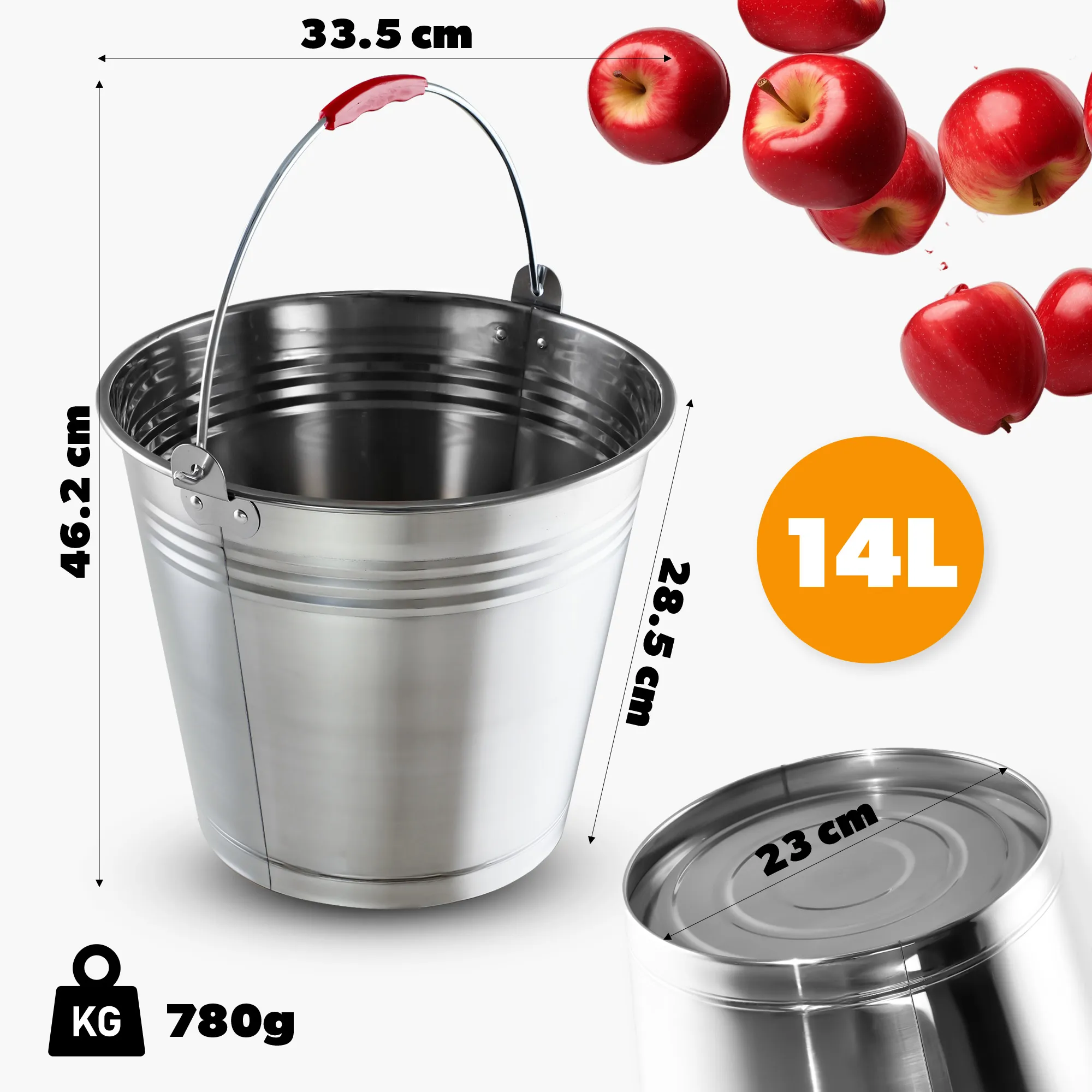 Ciney nerūdijančio plieno kibiras su rankena 14L