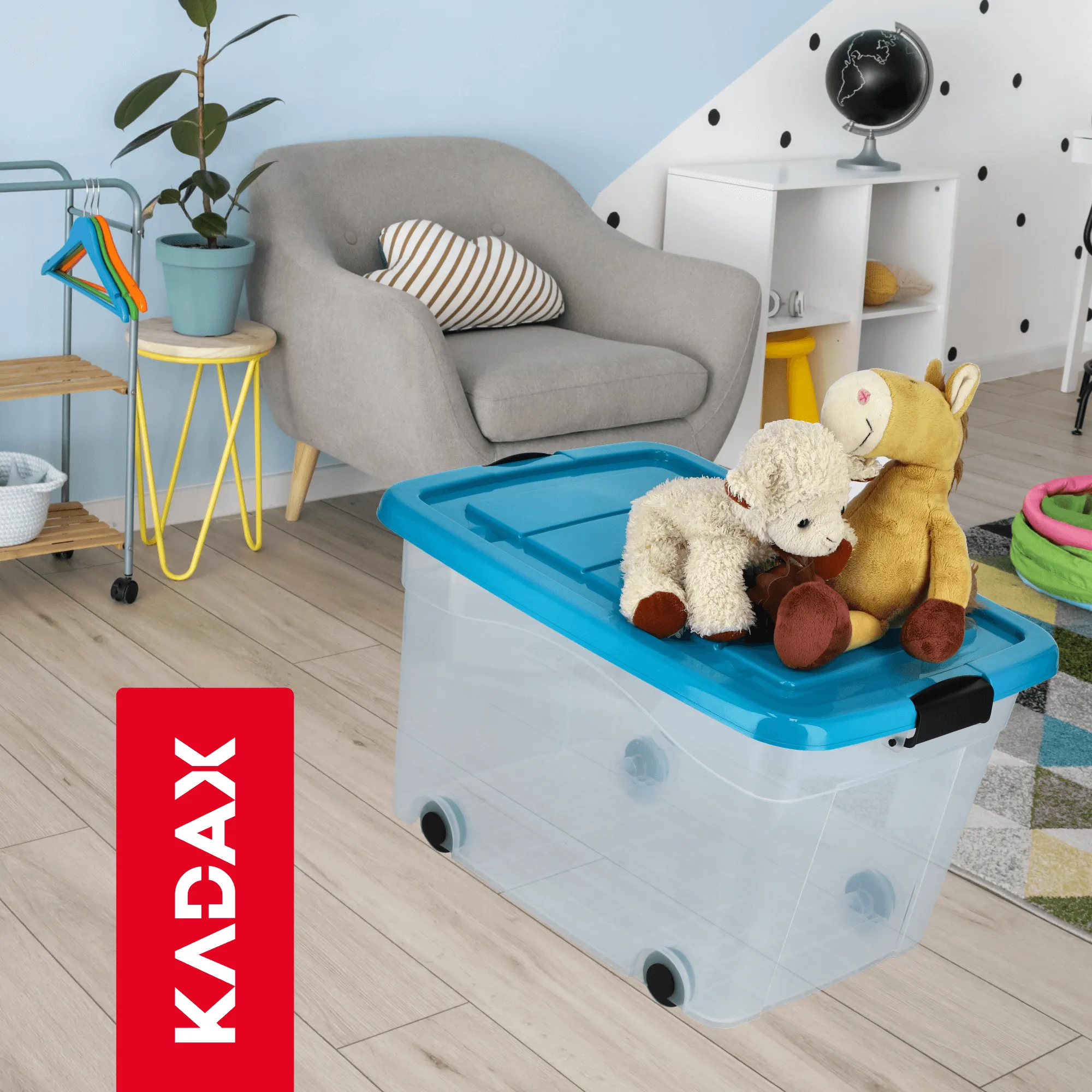 Vado 60 litrų plastikinė šiukšliadėžė su ratukais, mėlyna