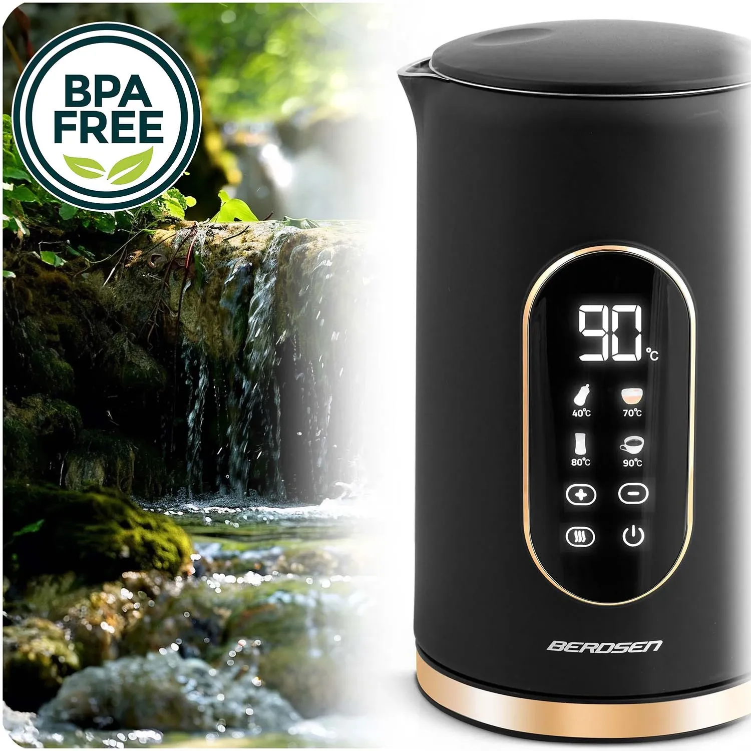 Berdsen BD-712 1,7 l elektrinis virdulys, juodos ir auksinės spalvos - nuotrauka 1