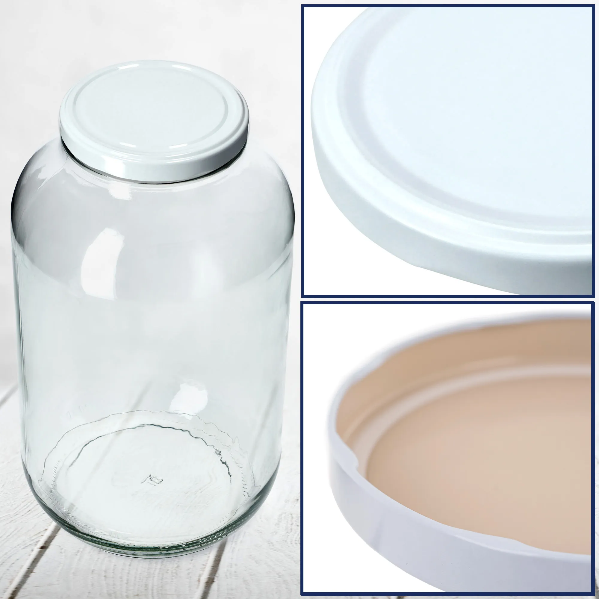 Stiklainių dangteliai, 10 vnt., 110 mm skersmens, balti