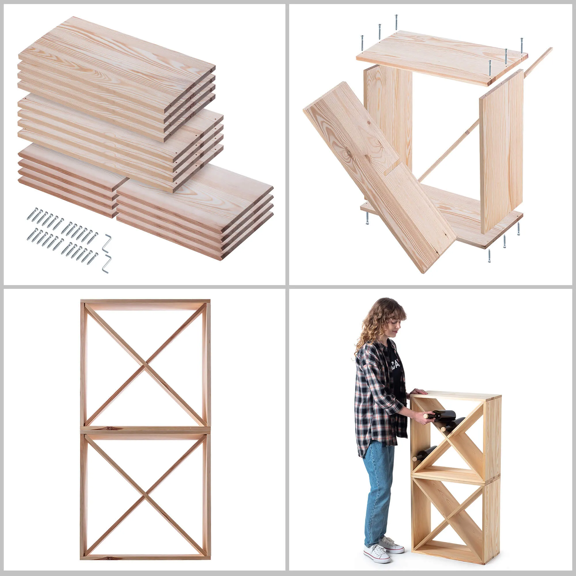 „Loreo X“ vyno lentynėlė, medinė, šviesiai ruda, 2 vnt.