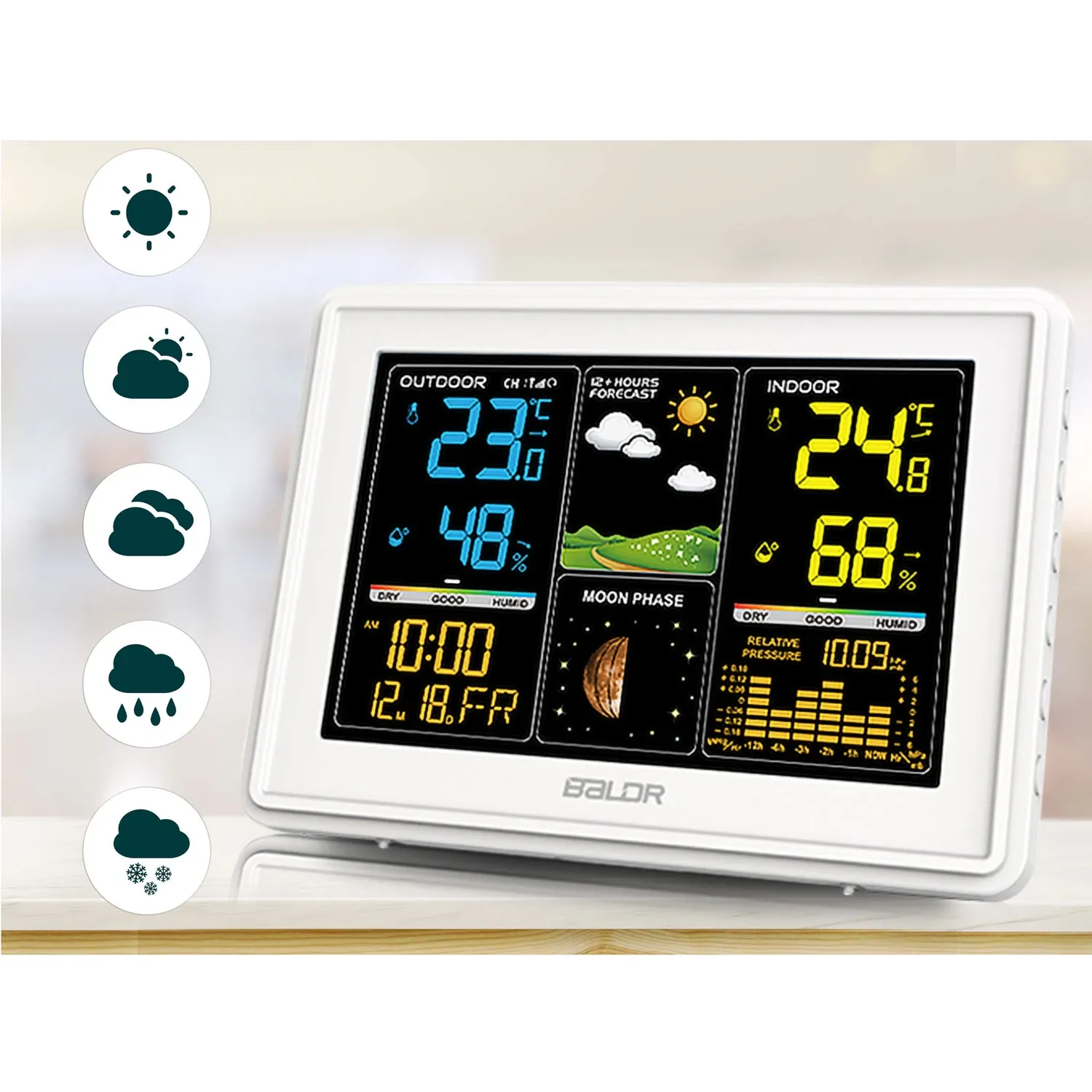 Meteorologinė stotelė su ekranu BD-907, balta - nuotrauka 1