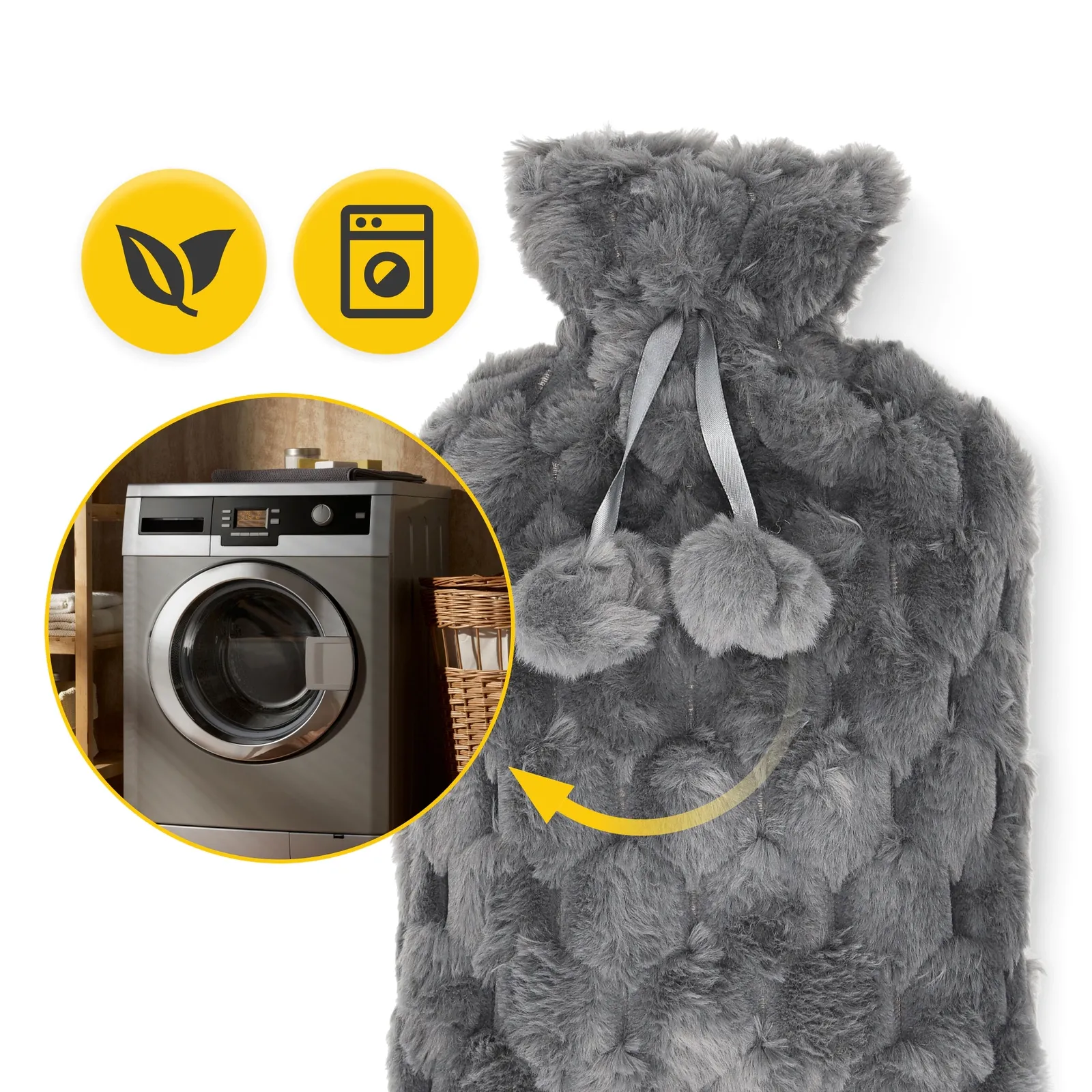 Guminis karšto vandens butelis pliušiniame dangtelyje