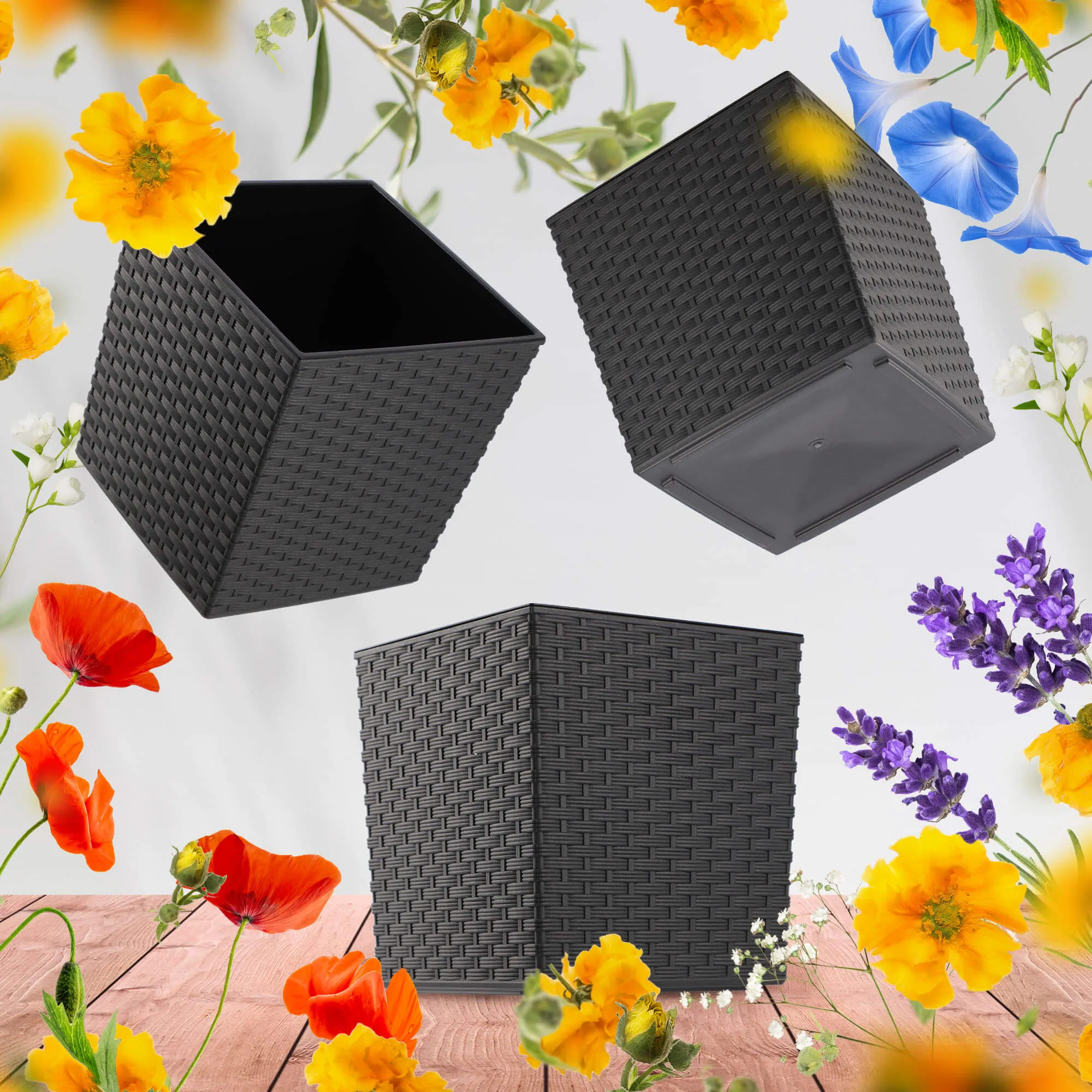 Gėlių vazonas su rotango įdėklu 19 cm