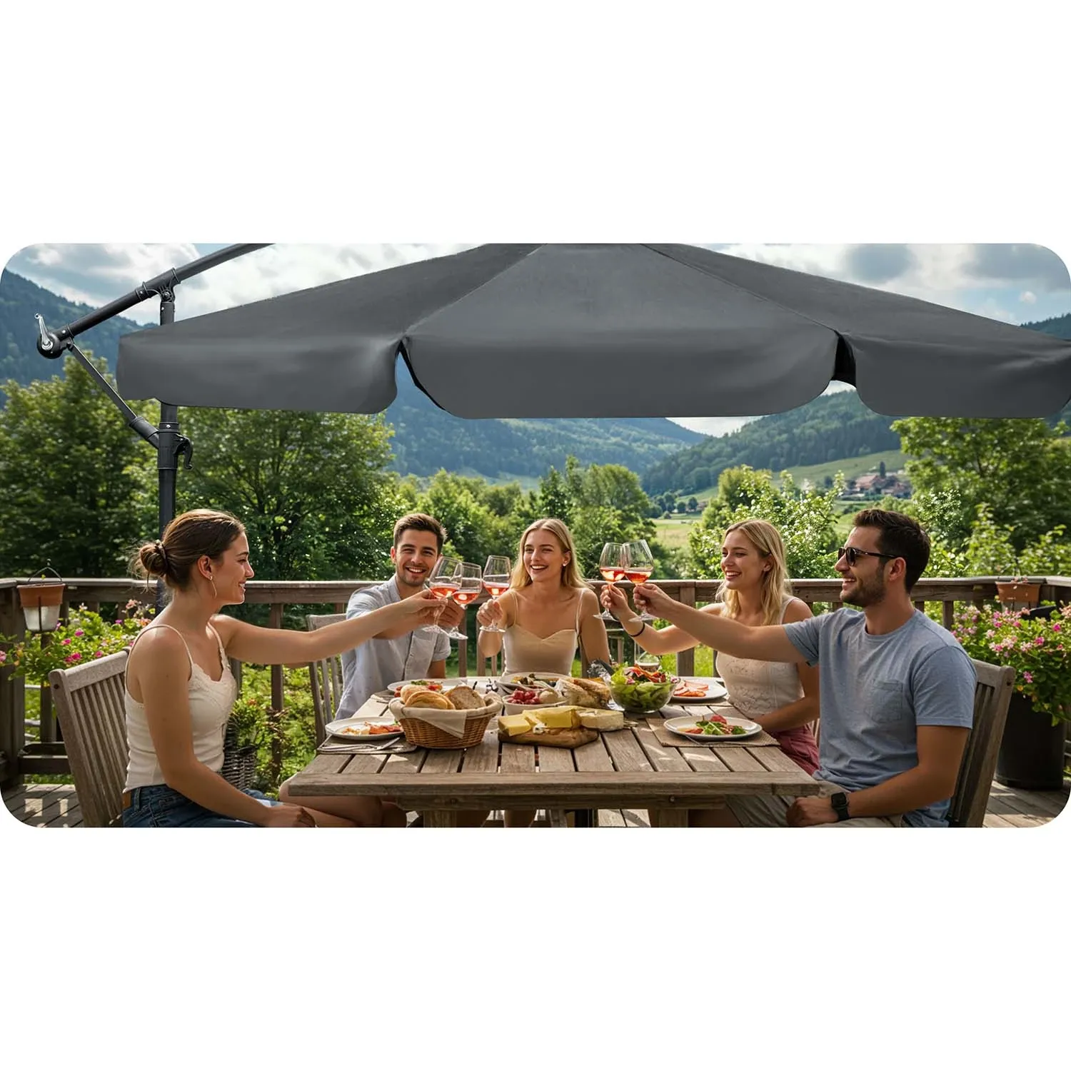 Sulankstomas sodo skėtis, 6 dalių, 350 cm, su uždanga, „Plonos PL-880“ - nuotrauka 1