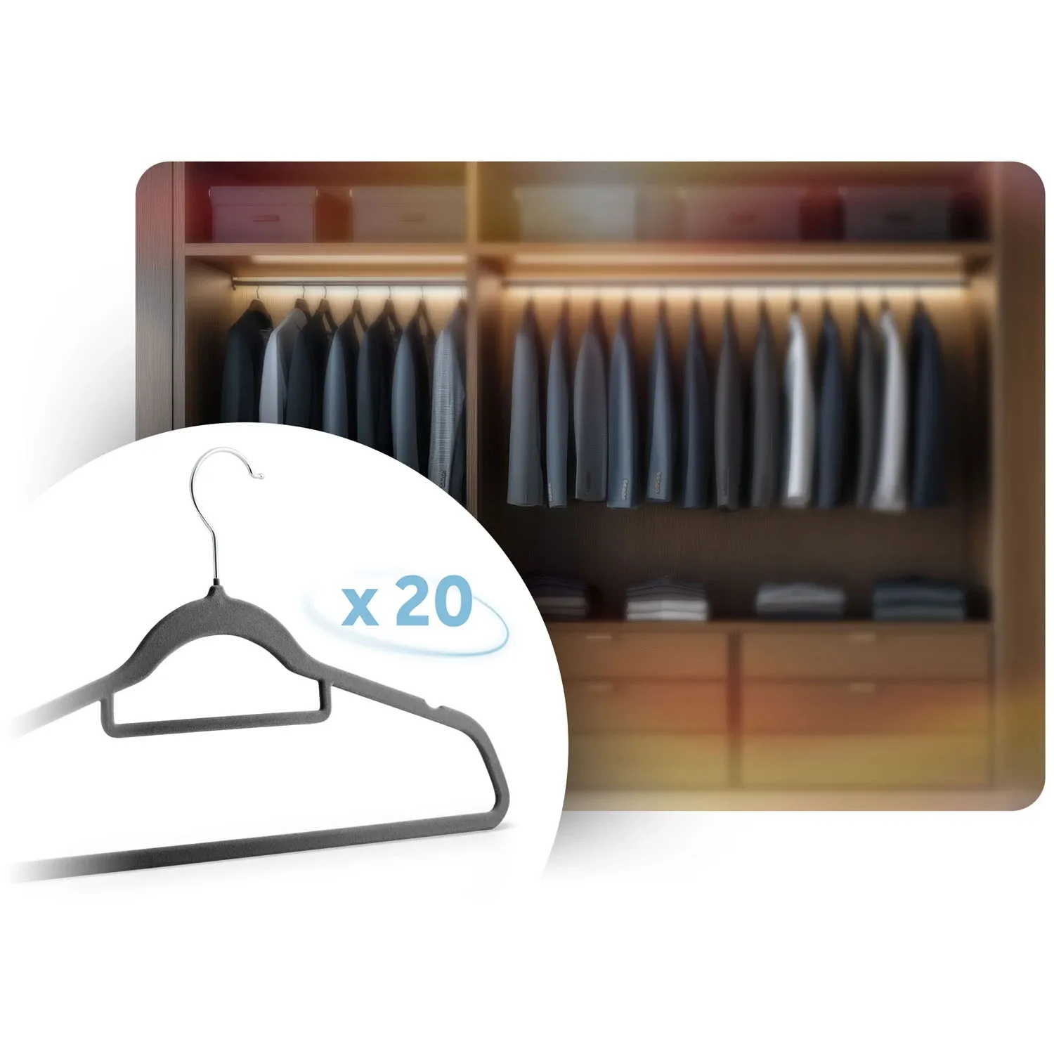 Aksominės drabužių pakabos, 20 vnt., MS-859, Massido - nuotrauka 1