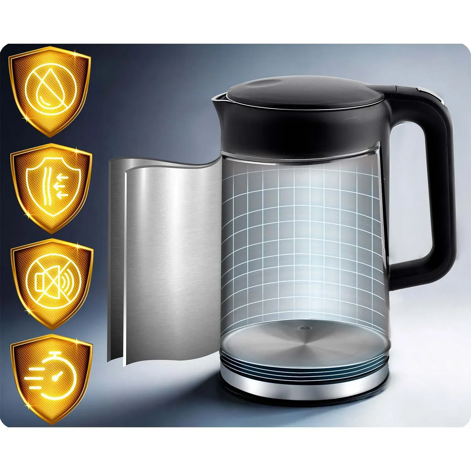 Berdsen BD-712 1,7 l elektrinis virdulys, juodos ir sidabrinės spalvos - nuotrauka 1