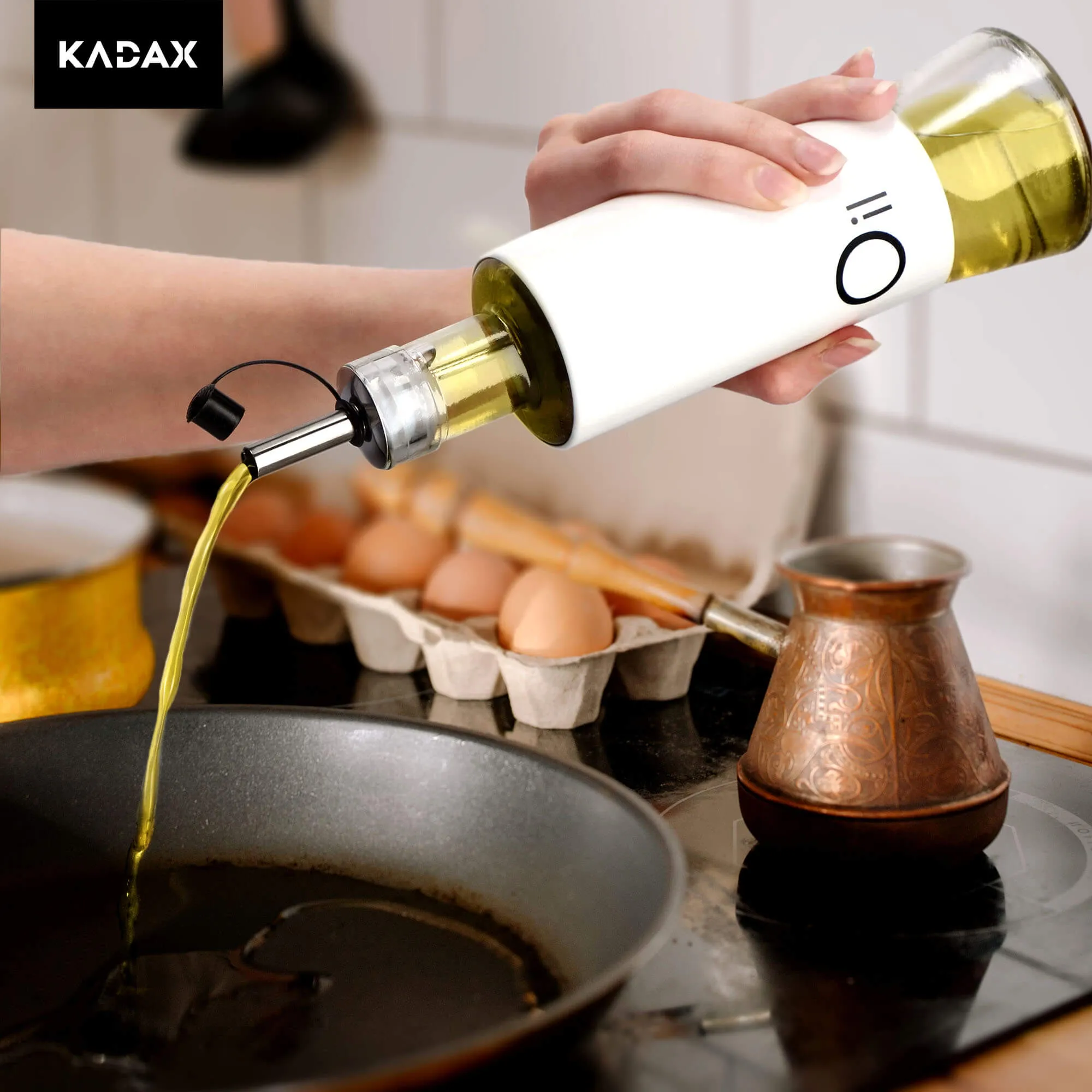 Vats stiklinis alyvuogių aliejaus dozatorius, 280 ml, baltas