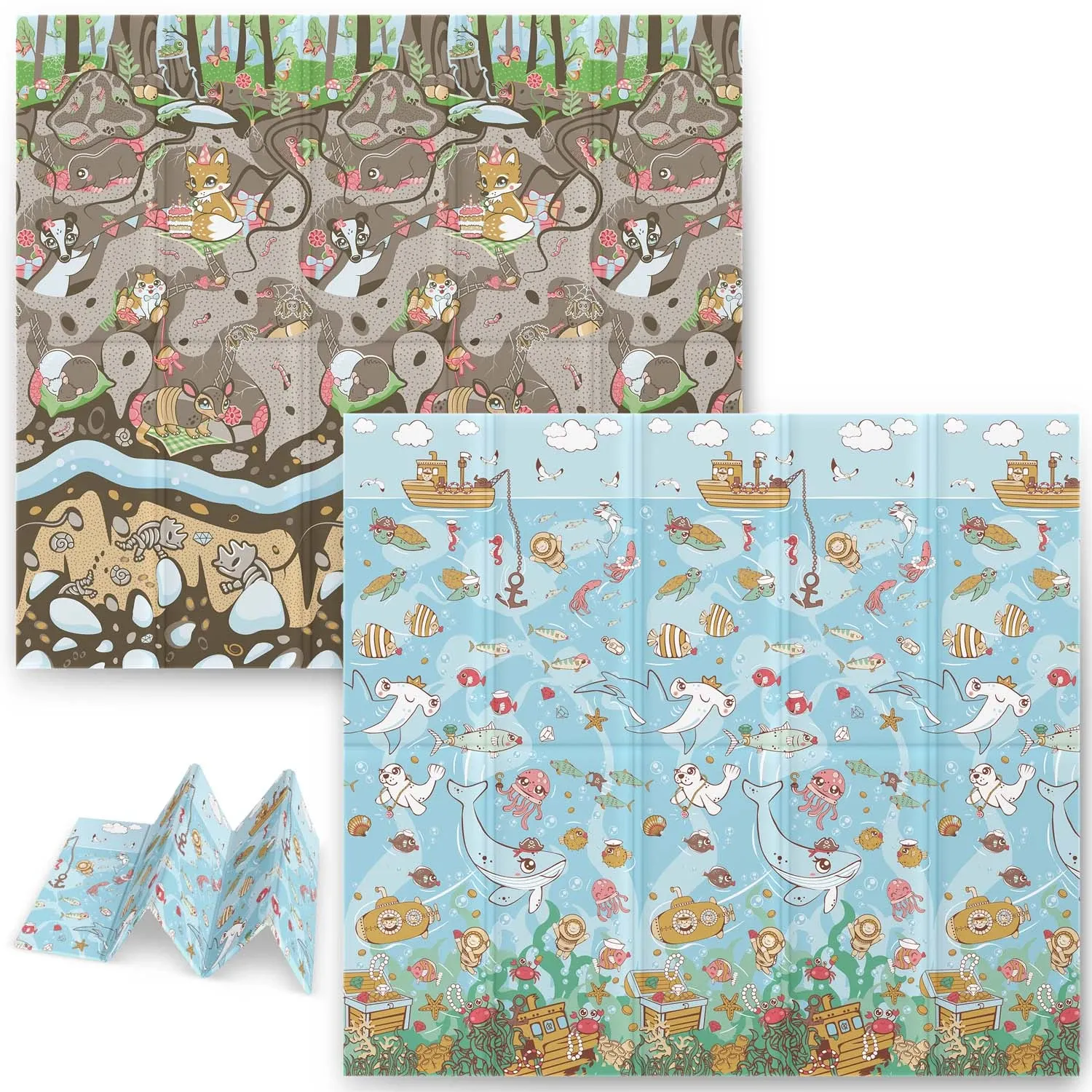 Sulankstomas edukacinis putplasčio kilimėlis 200 x 180 x 1 cm Nukido NK-340 vandenyno-žemės spalvos - nuotrauka 1