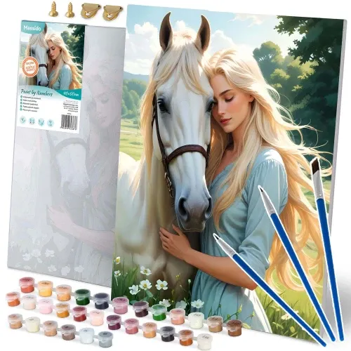 Tapyti pagal skaičius paveikslas 40x50 cm Massido Moters su arkliu portretas - nuotrauka 1