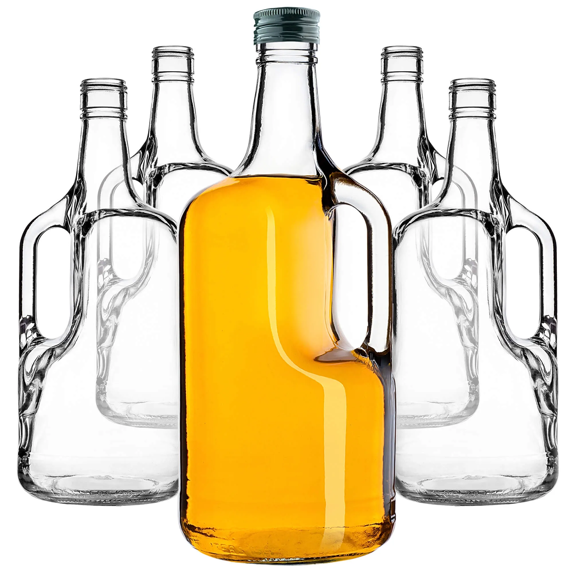 Boude stikliniai buteliai su rankena 1750 ml su žaliu dangteliu 5 vnt.