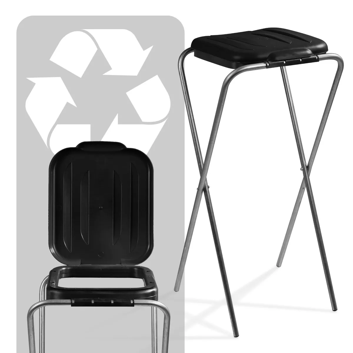 Bakel viengubas juodas atliekų rūšiavimo maišų stovas