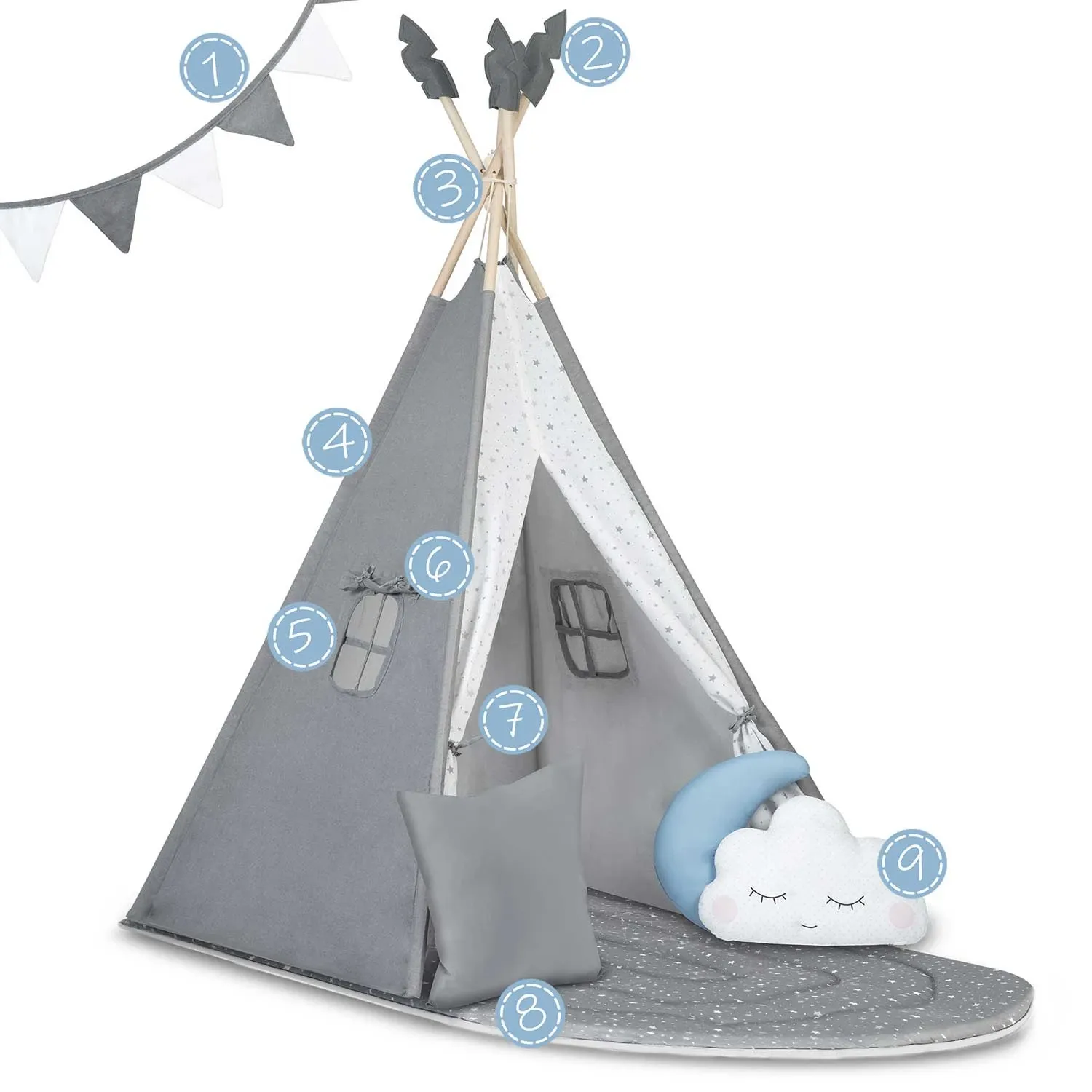 NK-406 Nukido tipi palapinė vaikams - pilka - nuotrauka 1