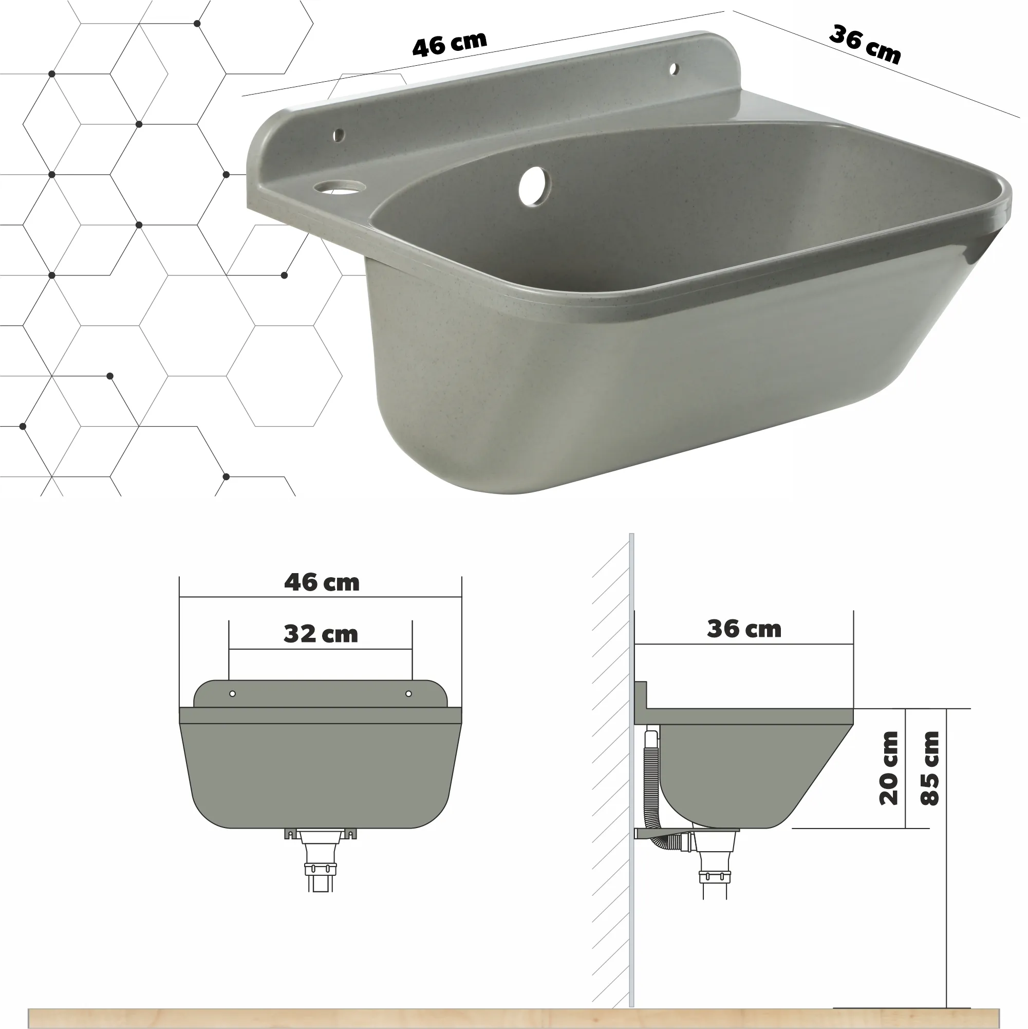 Gospo Eko kriauklė su pasukamu maišytuvu, pilka