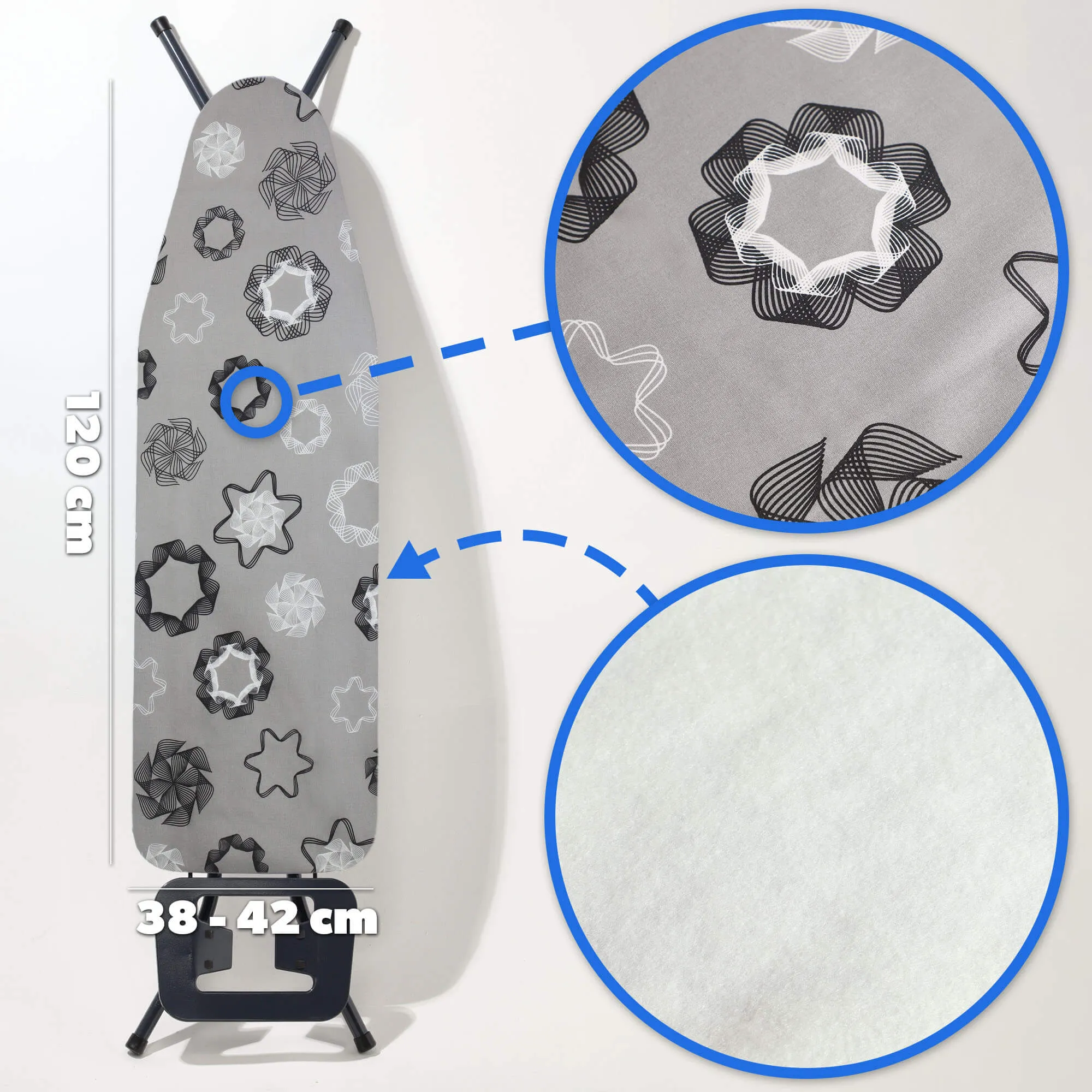 „Etoto“ lyginimo lentos užvalkalas, 120 x 38 cm, ištemptas geometrinis raštas