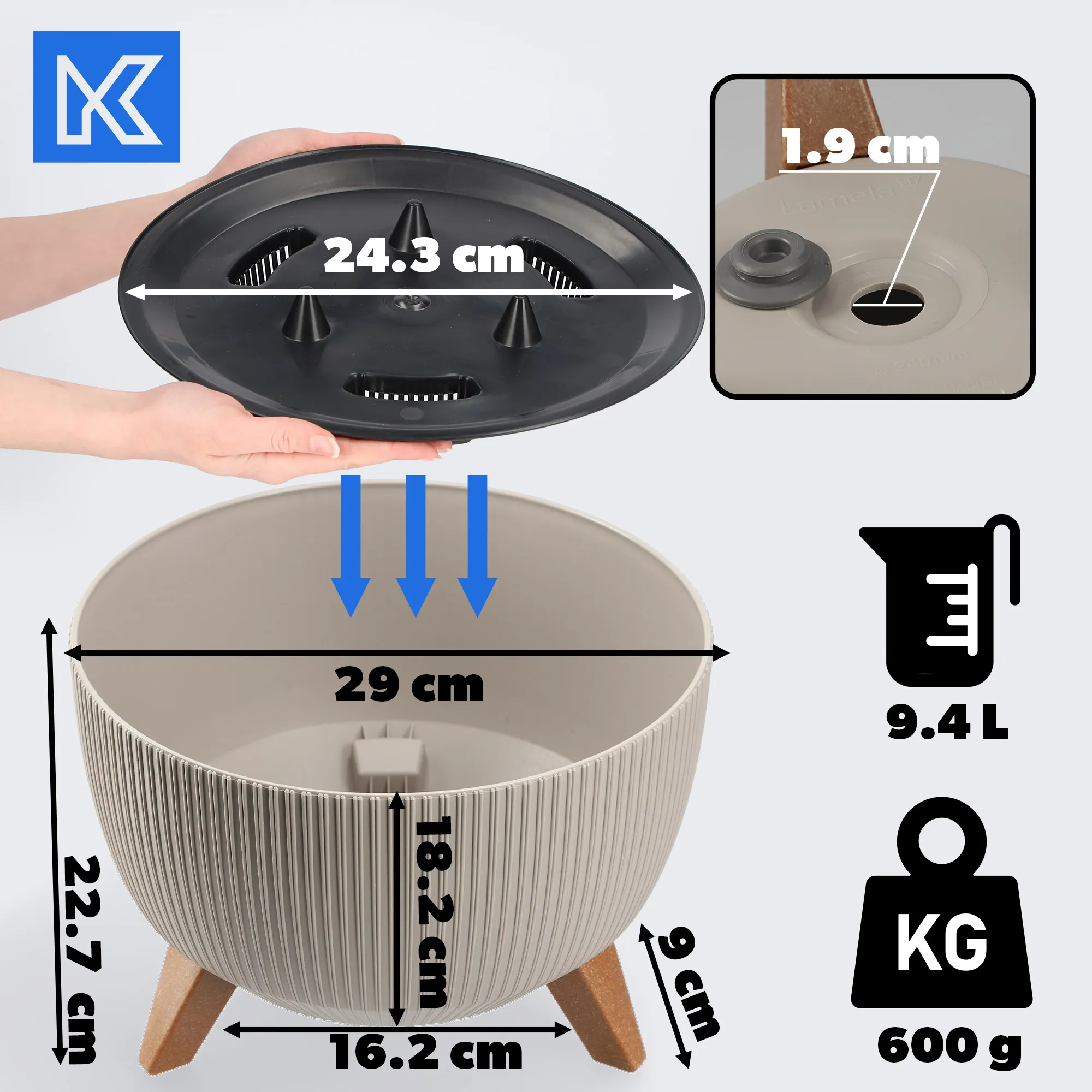 Milis gėlių dubuo su kojelėmis 29 cm