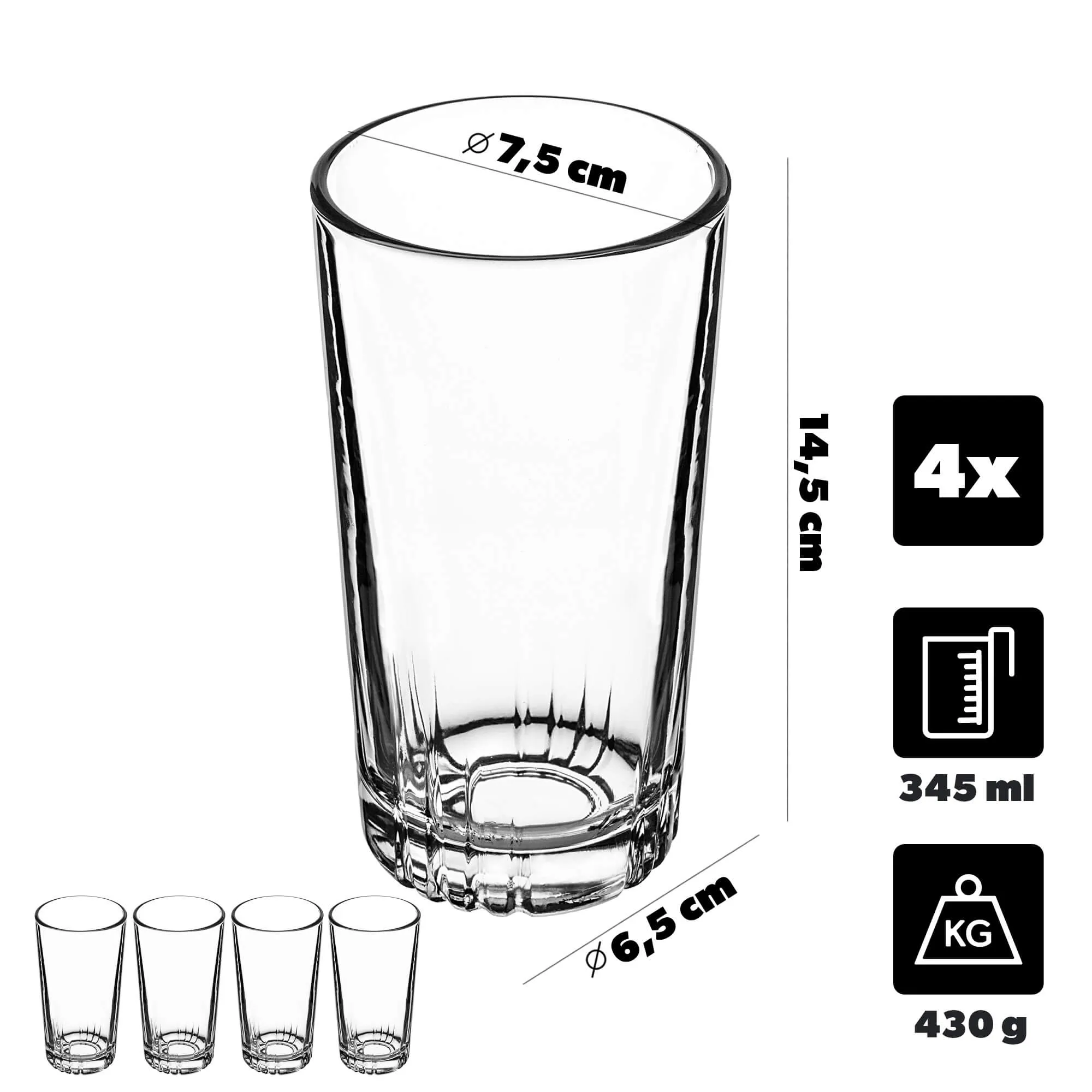 Sion stiklinės gėrimams ir gėrimams 344 ml, 4 vnt.