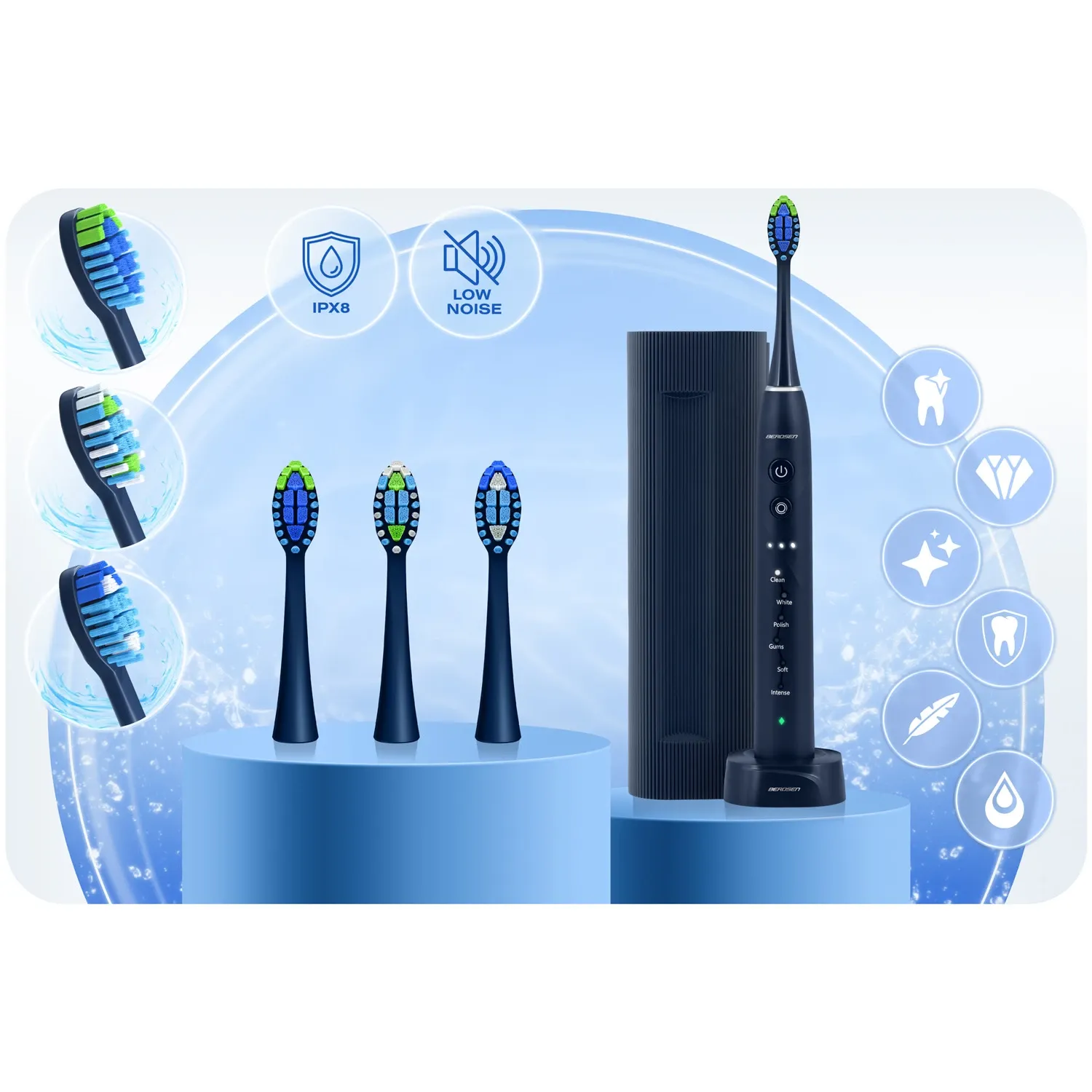 Berdsen Galaxy Sonic dantų šepetėlis tamsiai mėlynas - nuotrauka 1