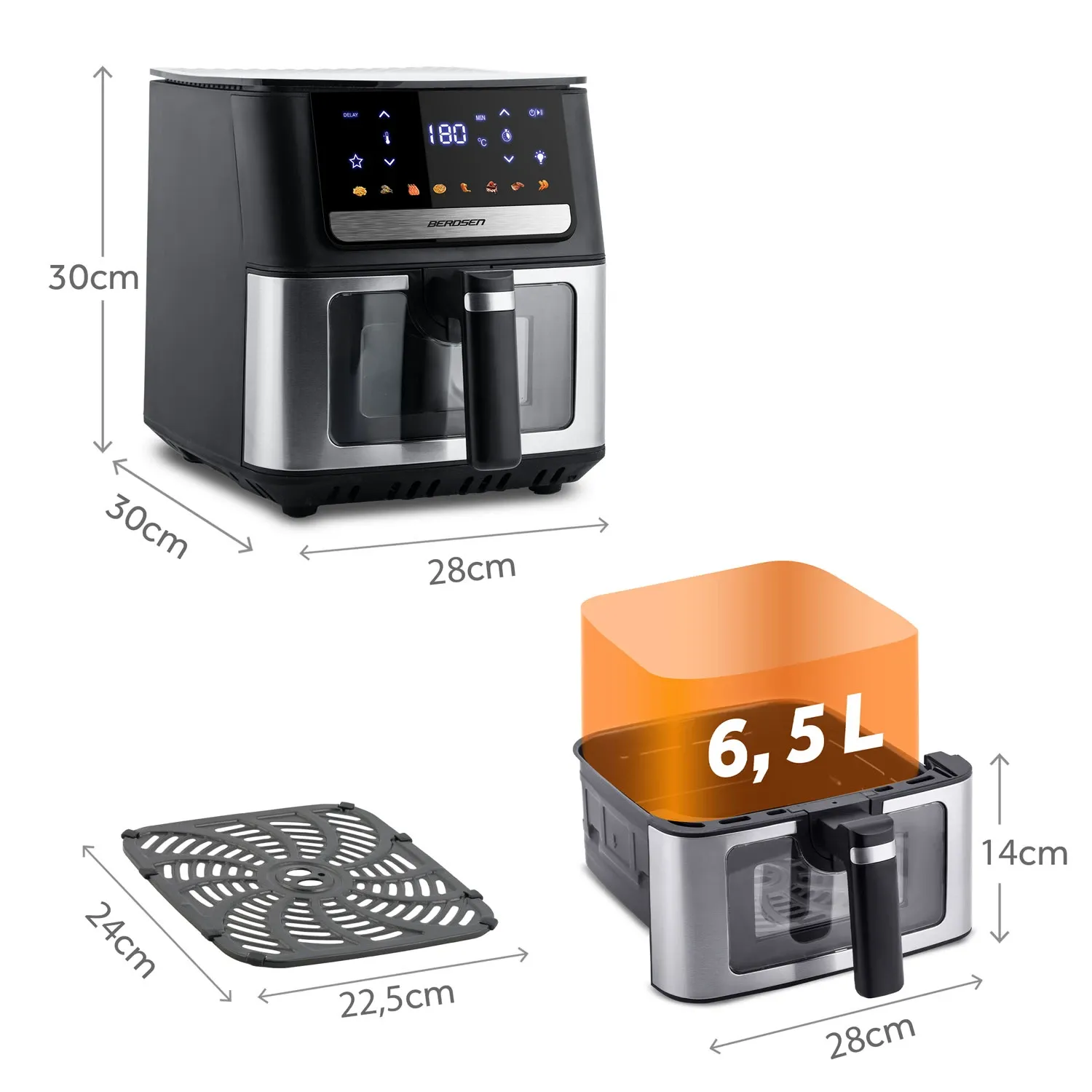 Oro gruzdintuvė 6,5 l Berdsen 1700W BD-655 juoda - nuotrauka 1