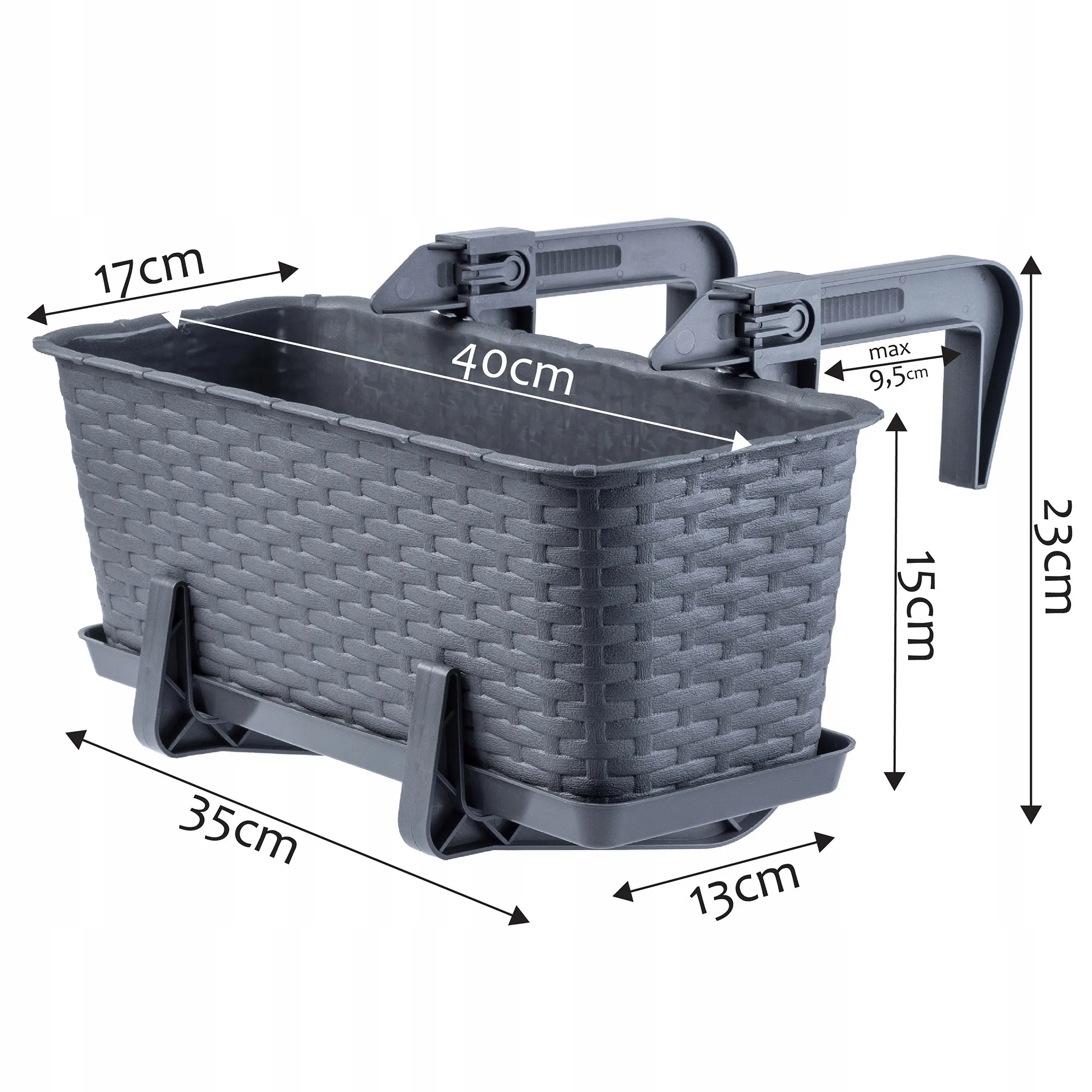 Balkono dėžė su pagrindu ir rankenomis 40 + 60 cm