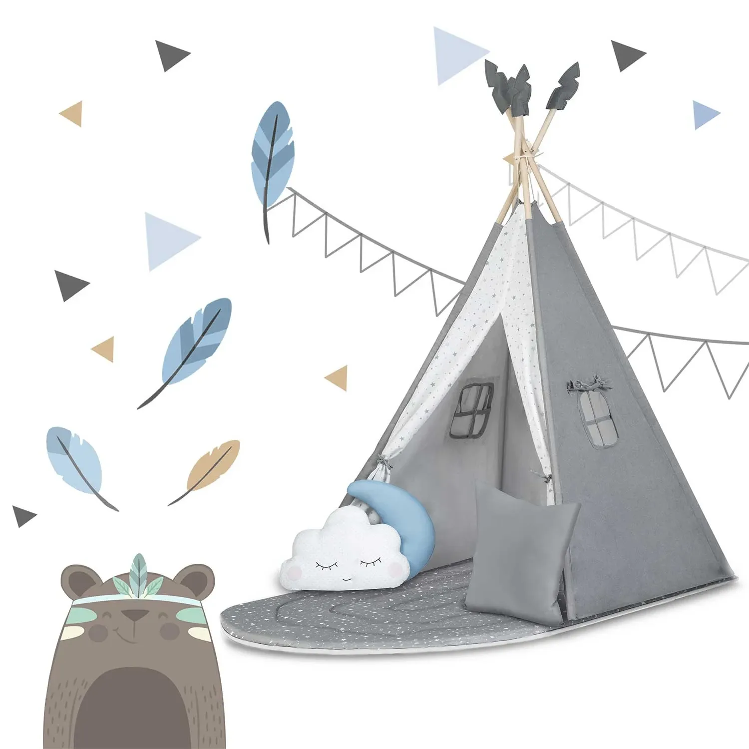 NK-406 Nukido tipi palapinė vaikams - pilka - nuotrauka 1