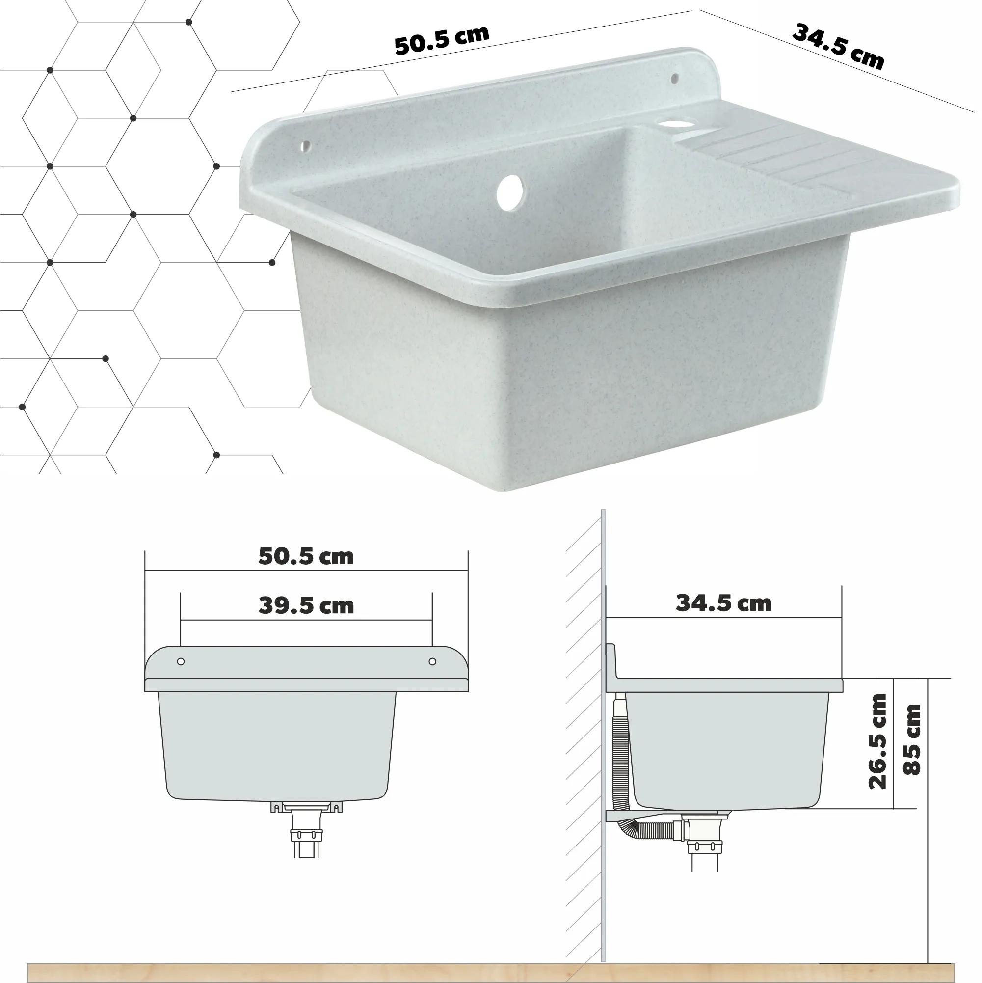 Gospo kriauklė su pasukamu maišytuvu, balta