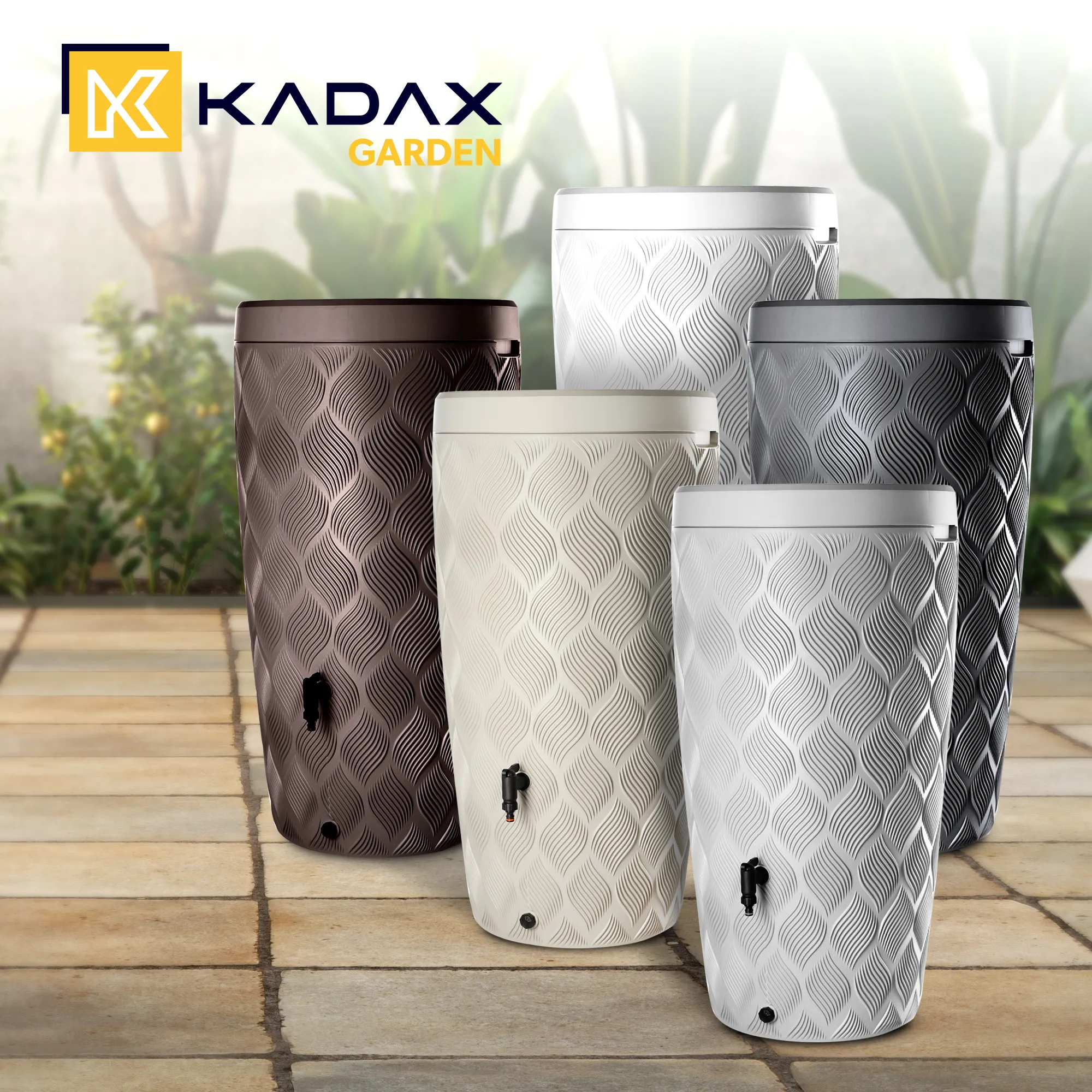 „Reveret“ 240 l lietaus vandens bakas su prijungimo komplektu, rudos bangos