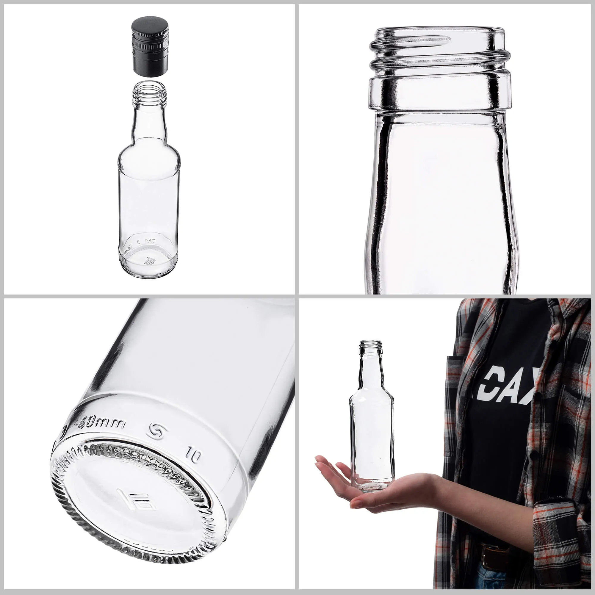 Monopol stiklinis butelis 200 ml su ilgu juodu dangteliu, 10 vnt.