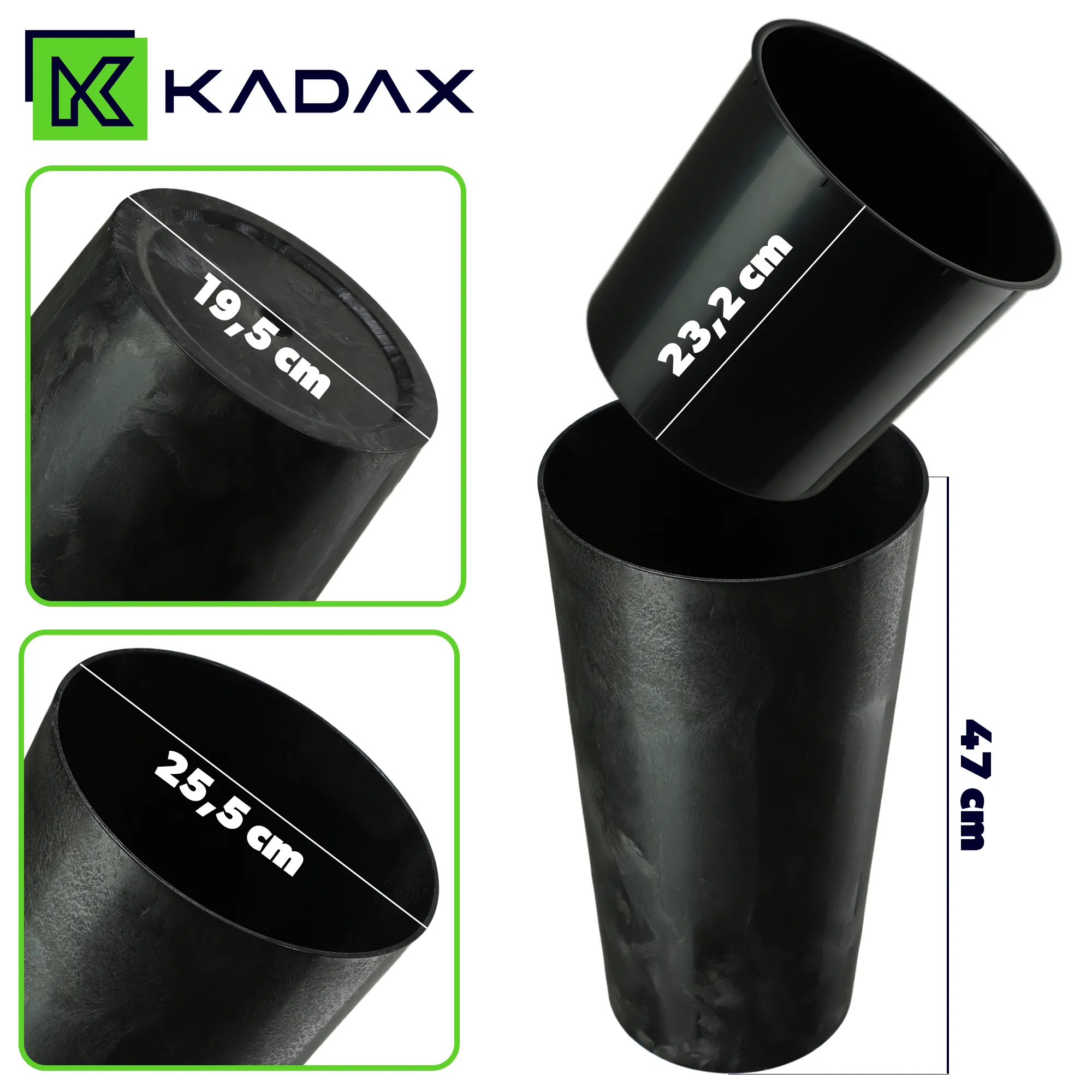 Merag gėlių vazonas 26 cm juodas betonas