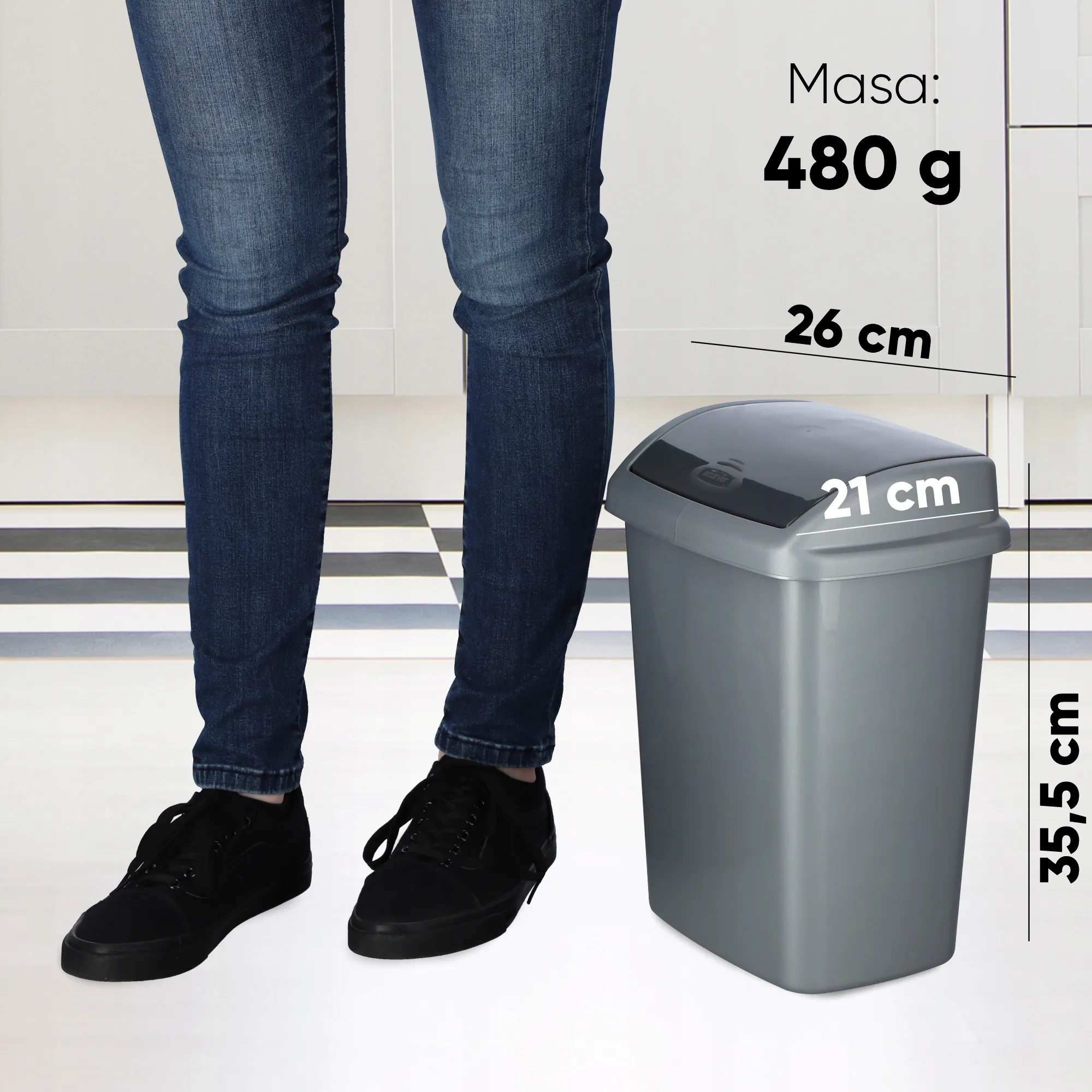 Curver Dominik 10L pakreipiama šiukšlių dėžė, grafitas