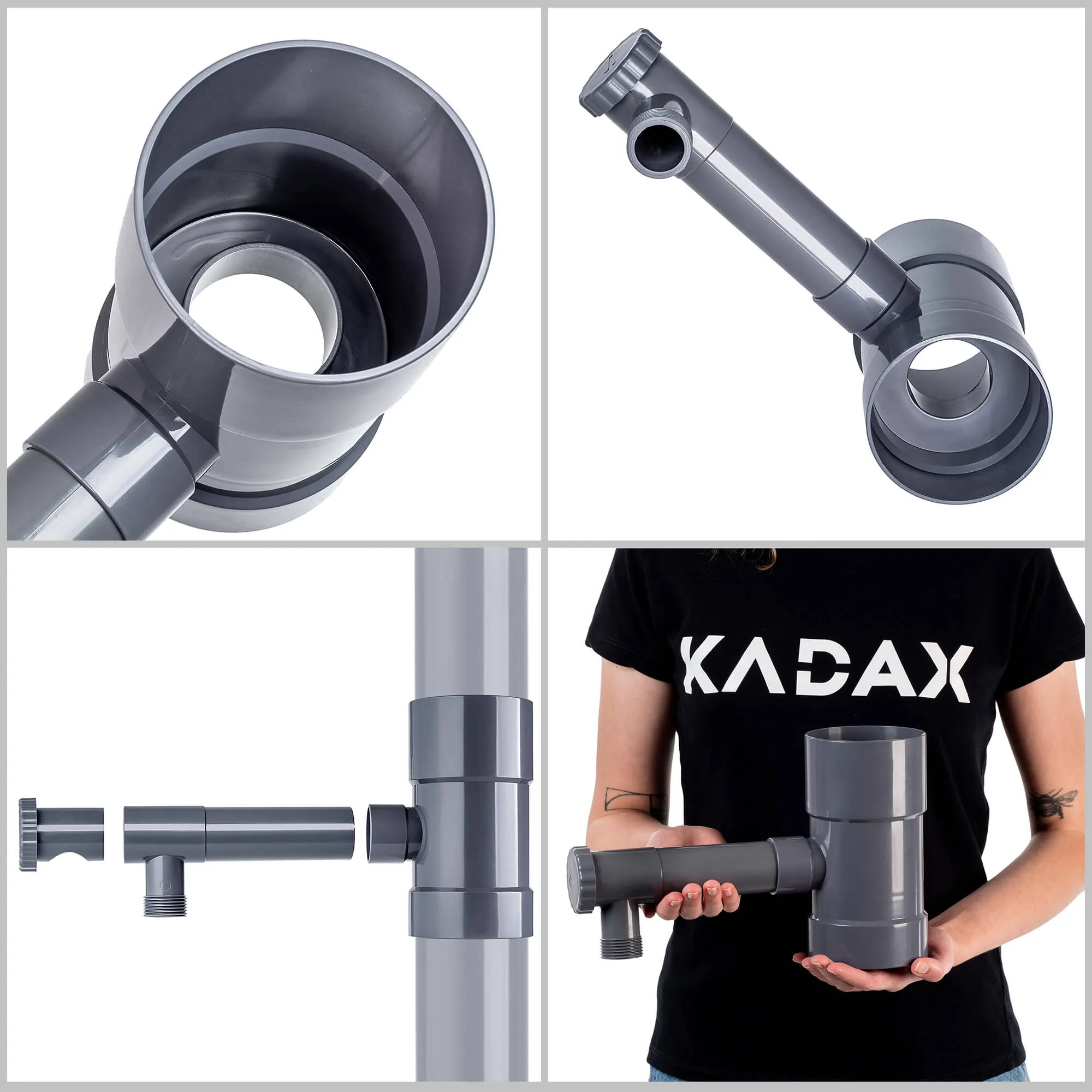 Nancras lietaus vandens kolektorius su vožtuvu, 90 mm, pilkas