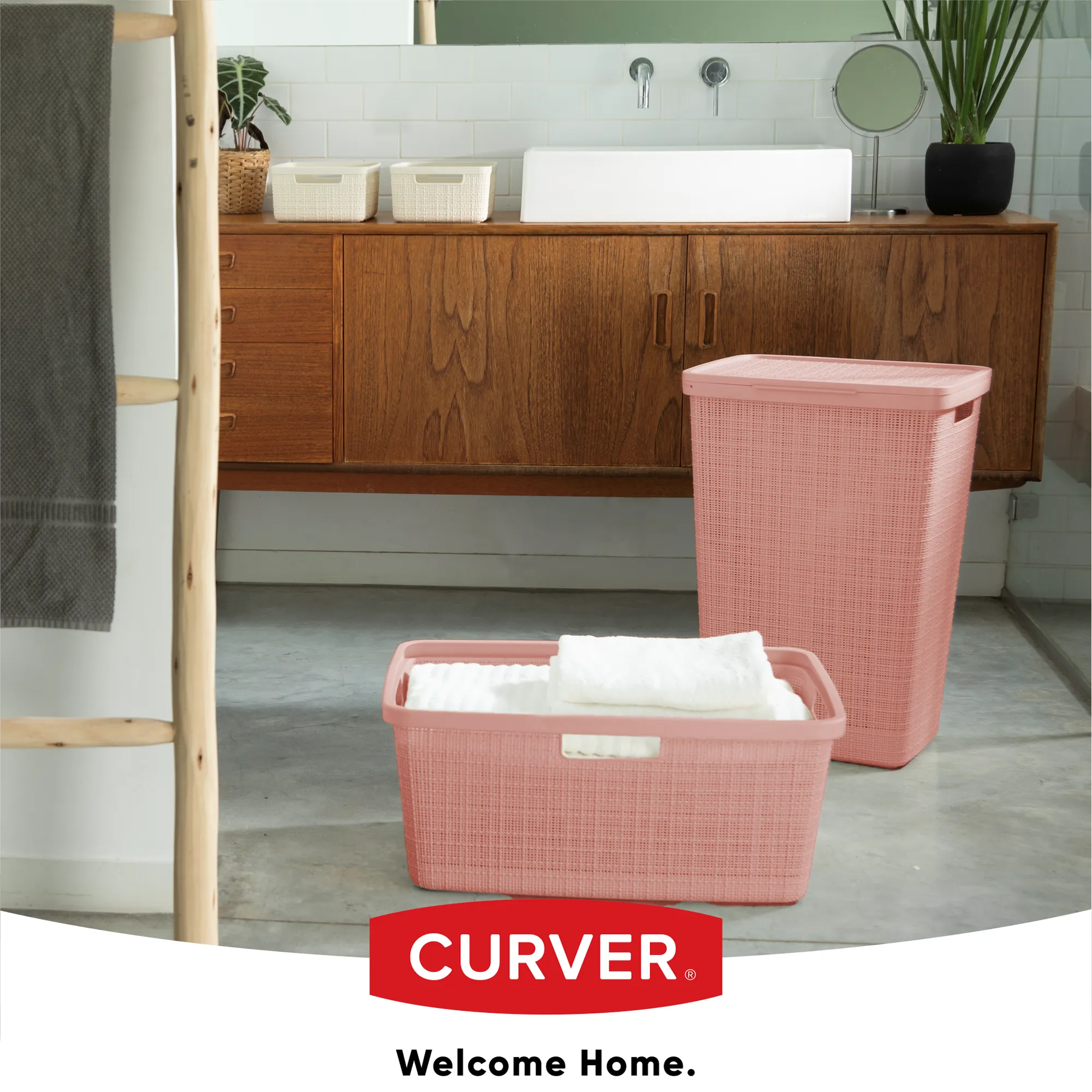 „Curver Jute“ skalbinių krepšys, 46 l, rausvos spalvos