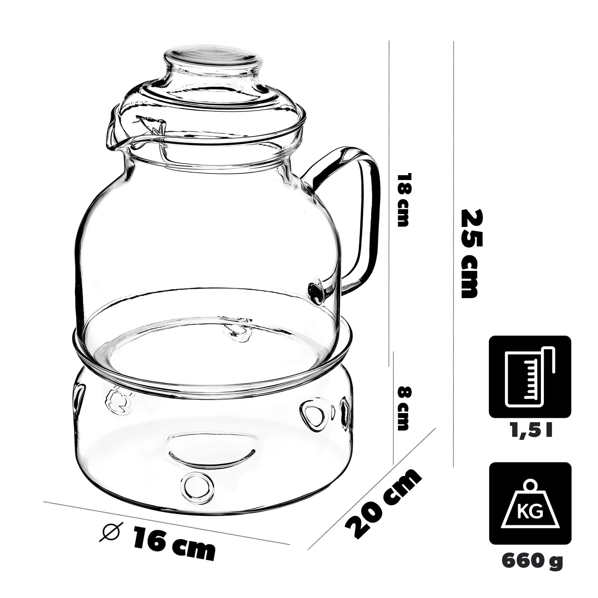 Risel 1,5 l karščiui atsparus ąsotis su šildytuvu