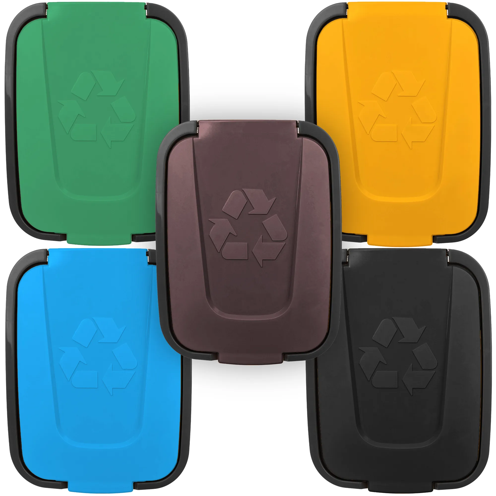 „Entrago“ 30 litrų šiukšliadėžių komplektas, ruda + žalia + mėlyna + geltona + juoda