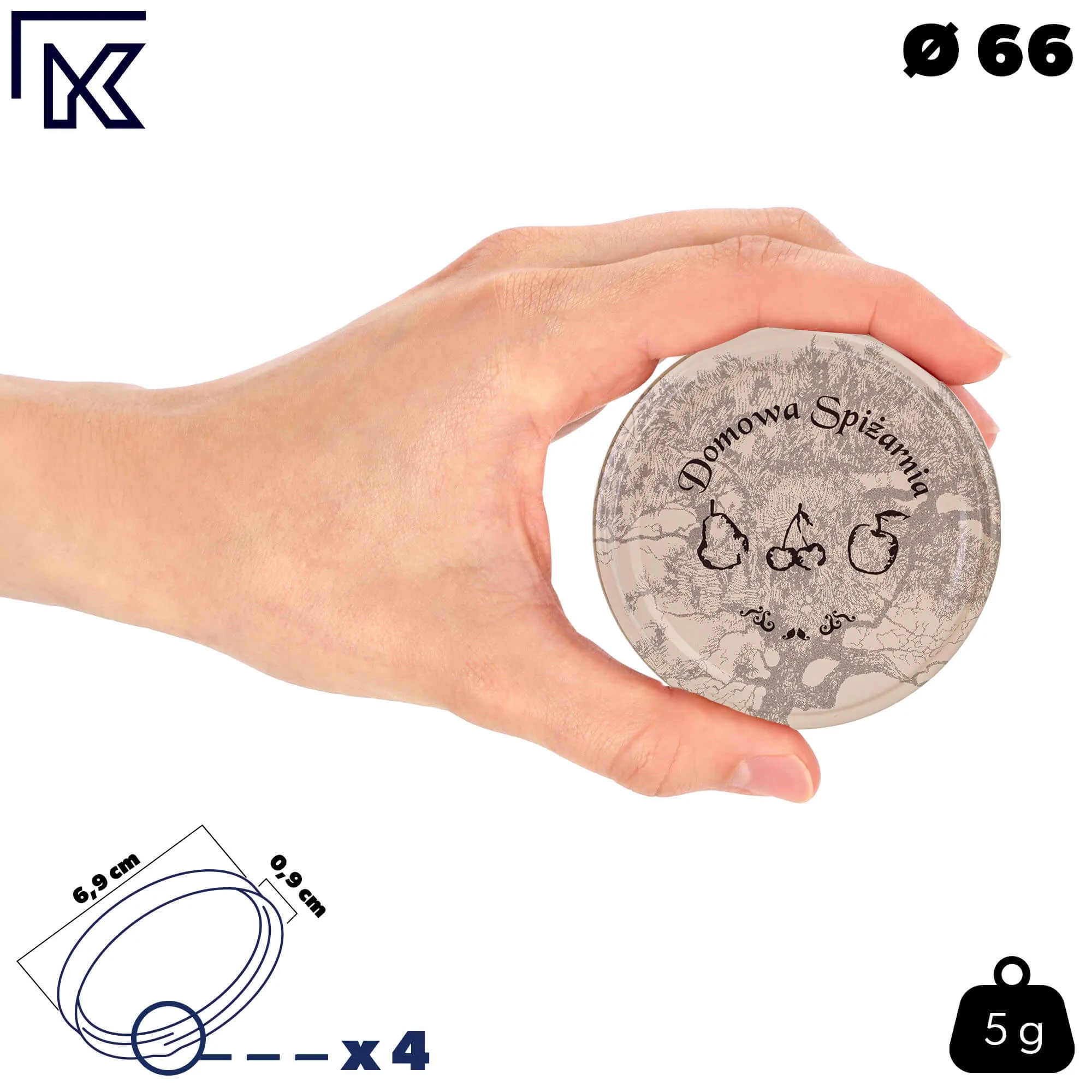 Metaliniai dangteliai Valsta stiklainiams, 10 vnt., 66 mm skersmens, „Namų sandėliukas”