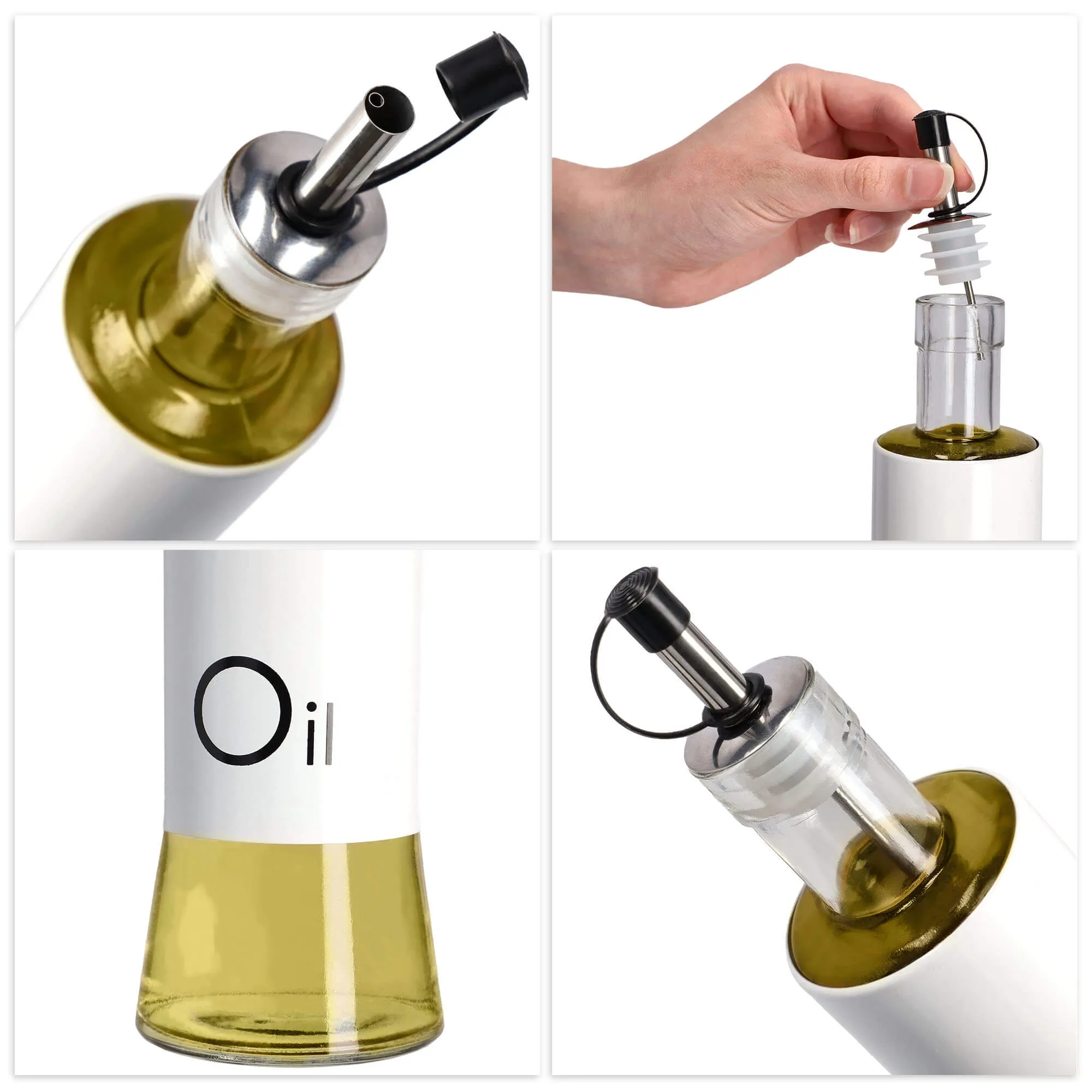 Vats stiklinis alyvuogių aliejaus dozatorius, 280 ml, baltas