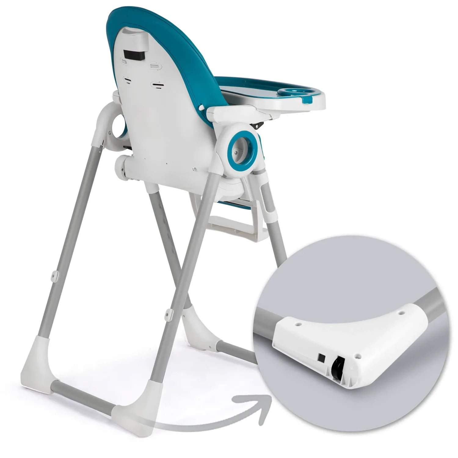 Belo maitinimo kėdutė su staliuku, batutu, tamsiai mėlyna + žaislų laikiklis - nuotrauka 1