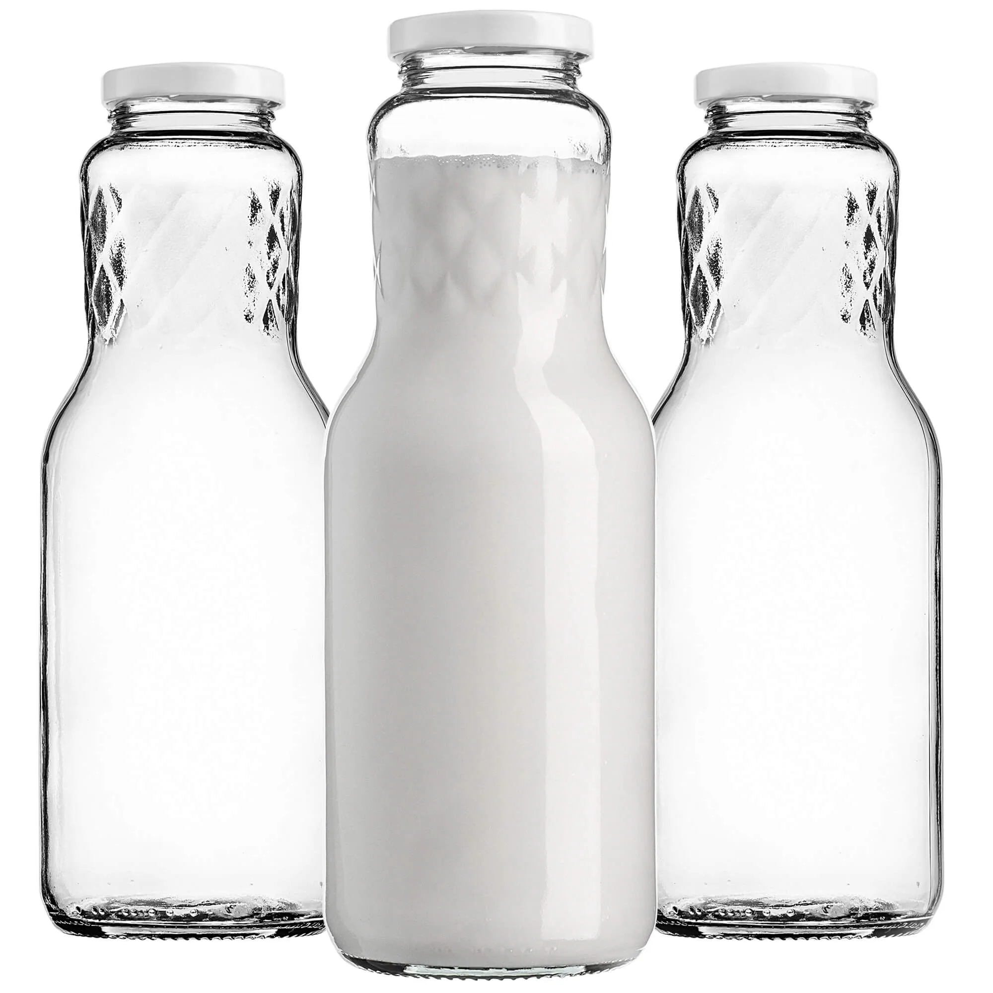 „Corlo“ stiklinis pieno buteliukas 1 l su baltu dangteliu, 53 mm skersmens, 3 vnt.