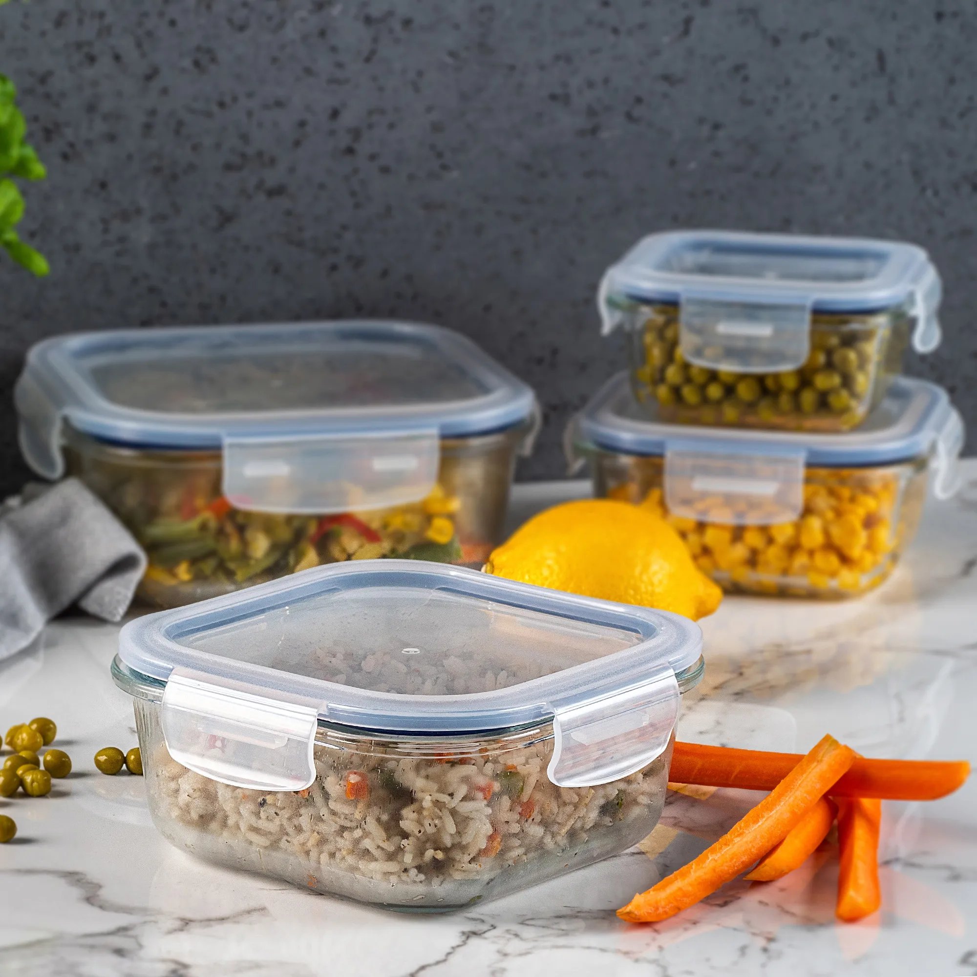 „Athie“ 800 ml kvadratinis stiklinis maisto indas