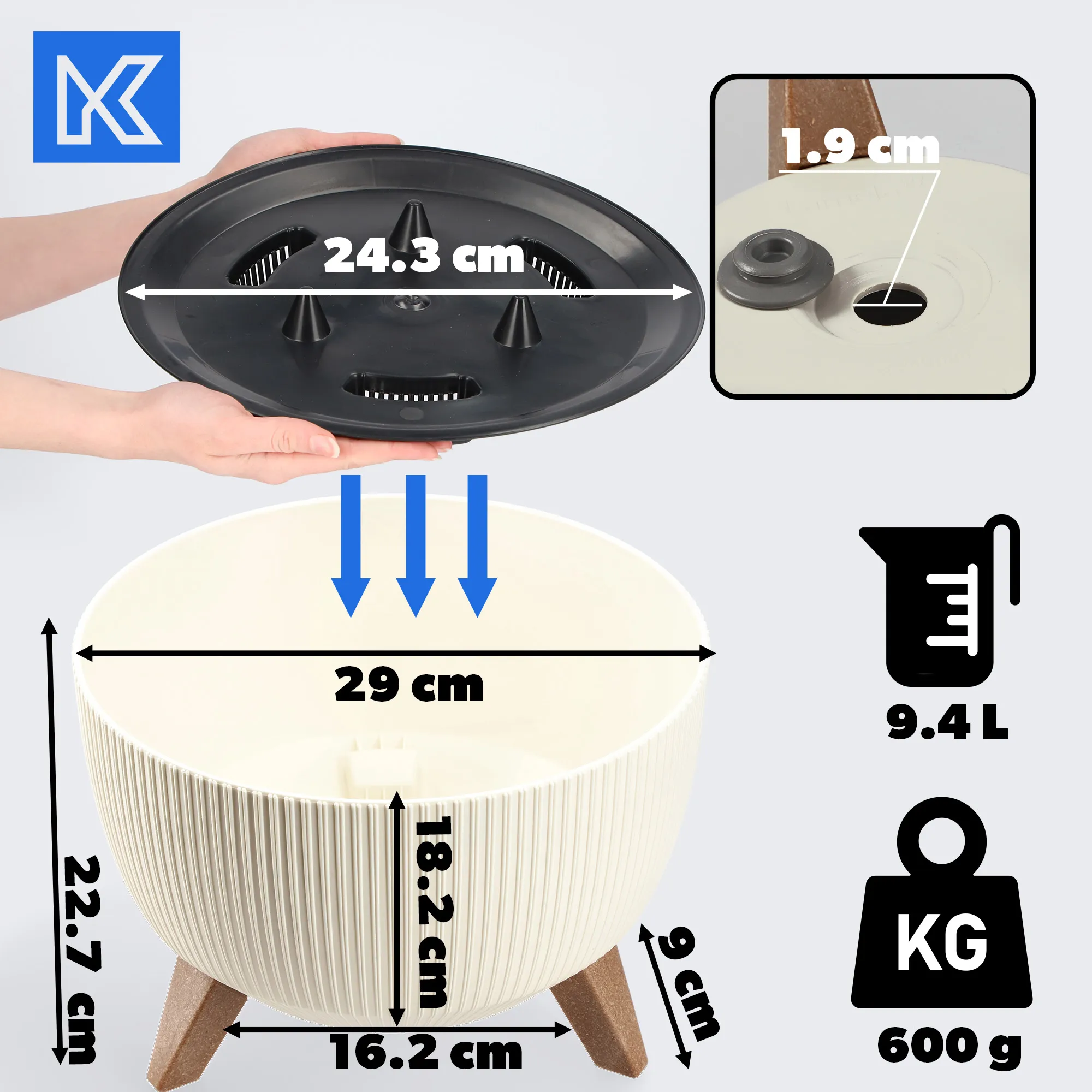 Milis gėlių dubuo su kojelėmis 29 cm