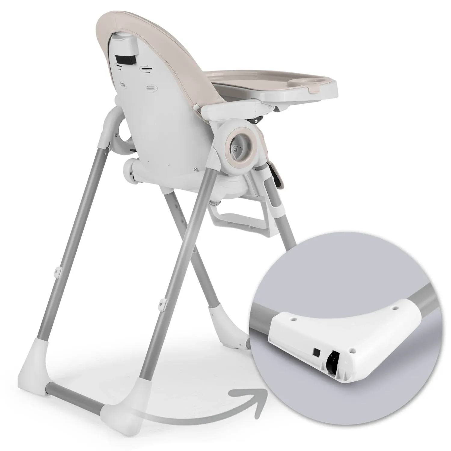 Vaikiška maitinimo kėdutė su staliuku, Belo batutas, pilkas + žaislų laikiklis - nuotrauka 1