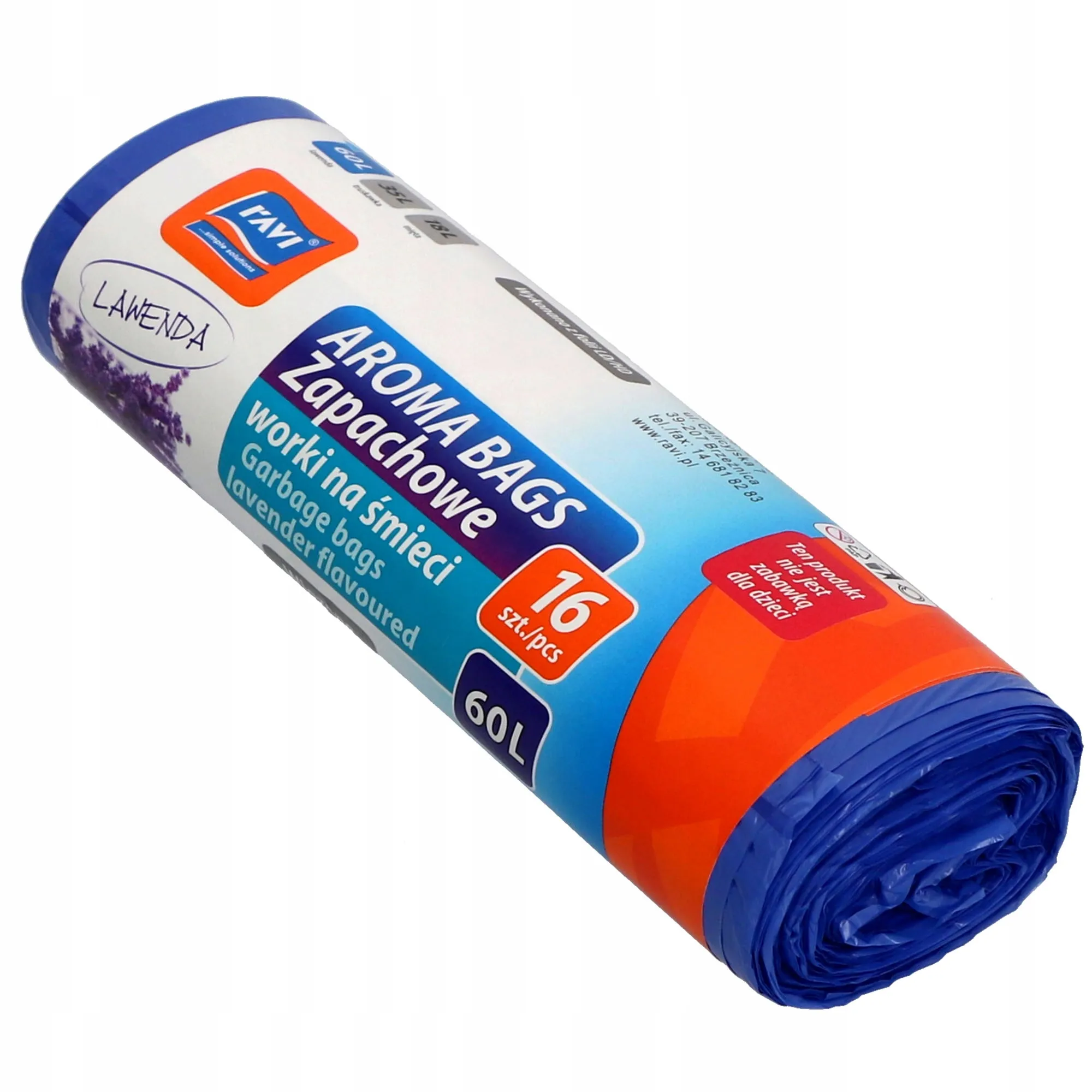 Levandų skonio šiukšlių maišai „Ravi Aroma Bags“, 60 l, 16 vnt.