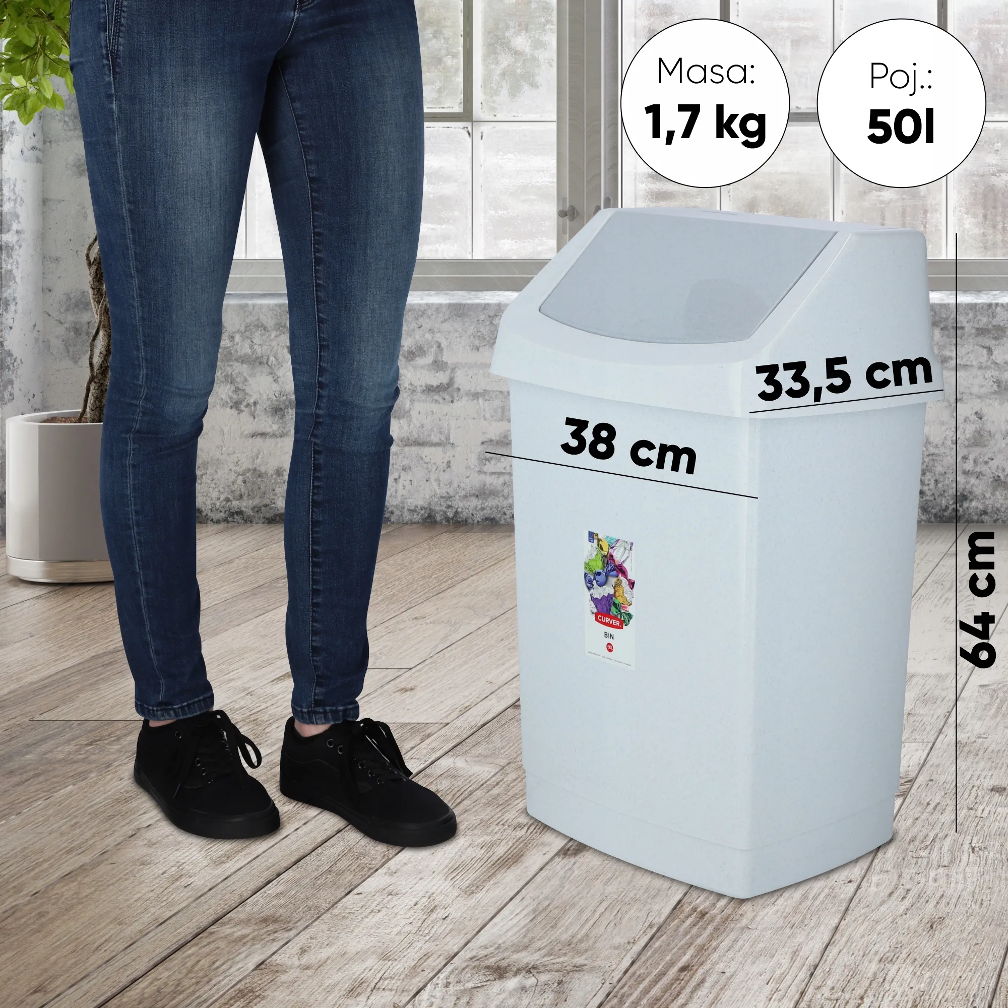 Curver Click-IT šiukšliadėžė 50 l, pilka
