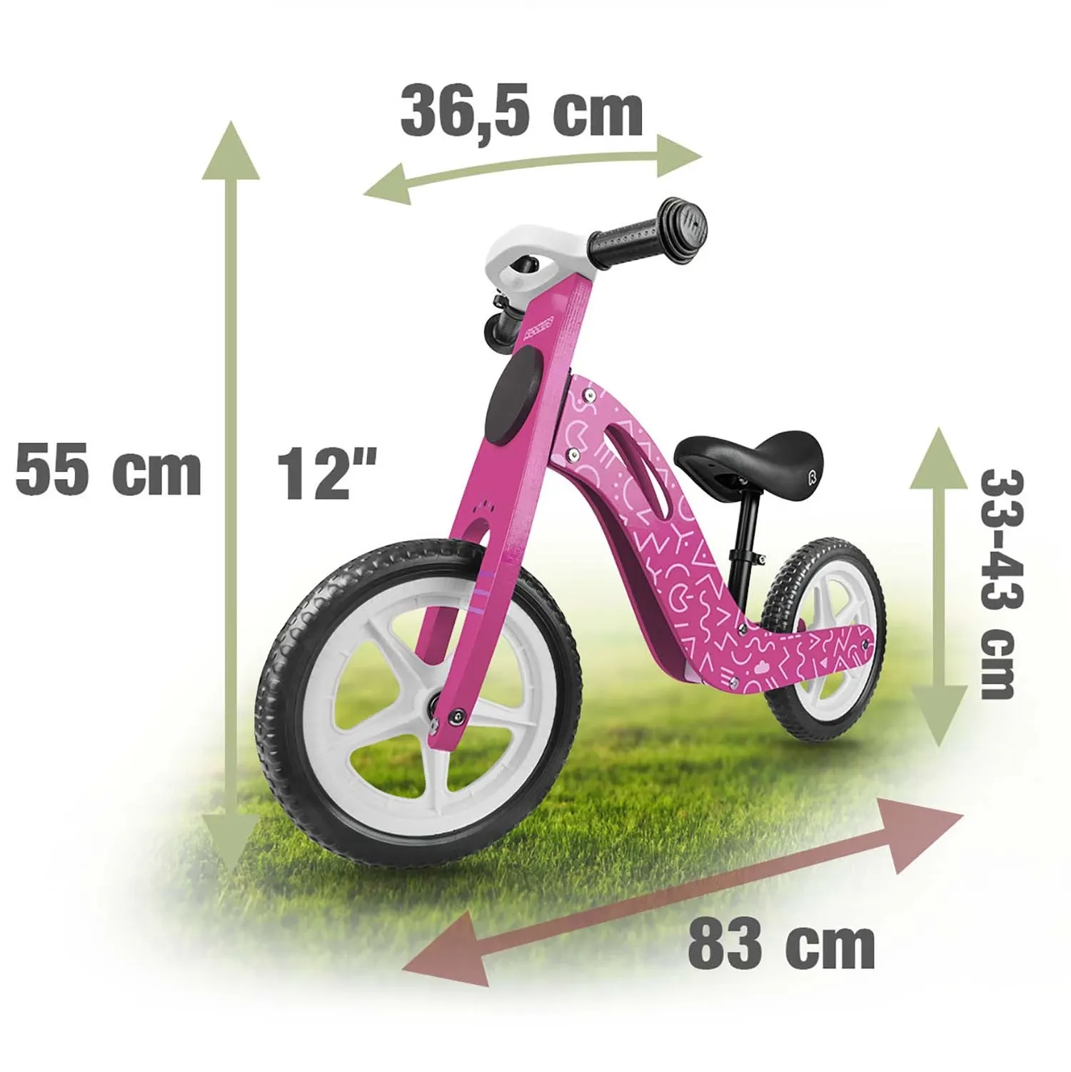 „Ricokids RC-614“ rožinis medinis balansinis dviratukas - nuotrauka 1