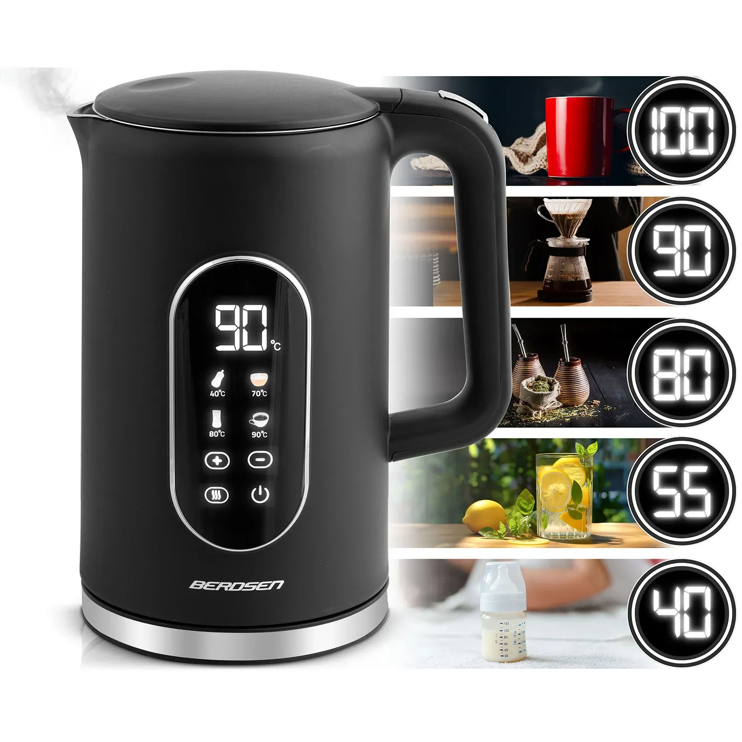 Berdsen BD-712 1,7 l elektrinis virdulys, juodos ir sidabrinės spalvos - nuotrauka 1