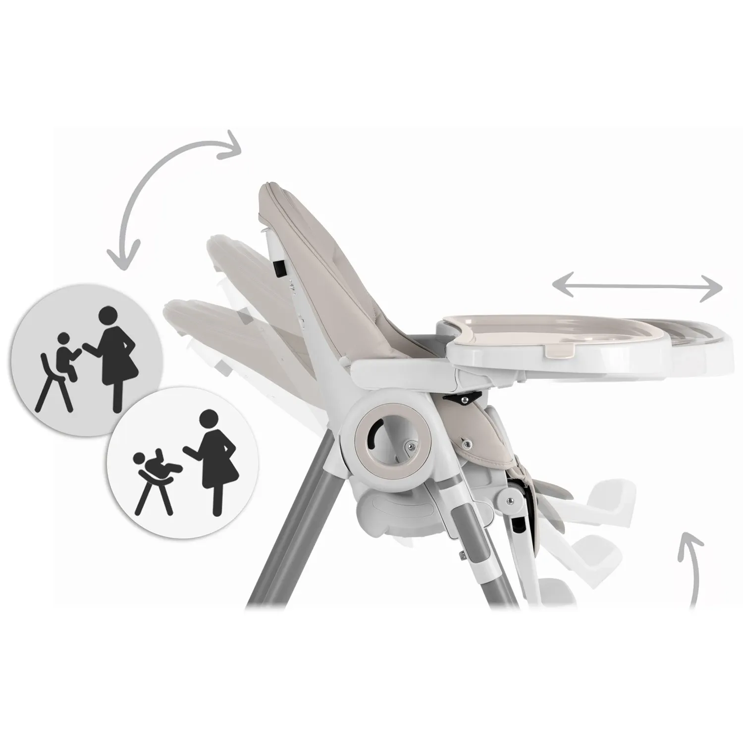 Vaikiška maitinimo kėdutė su staliuku, Belo batutas, pilkas + žaislų laikiklis - nuotrauka 1